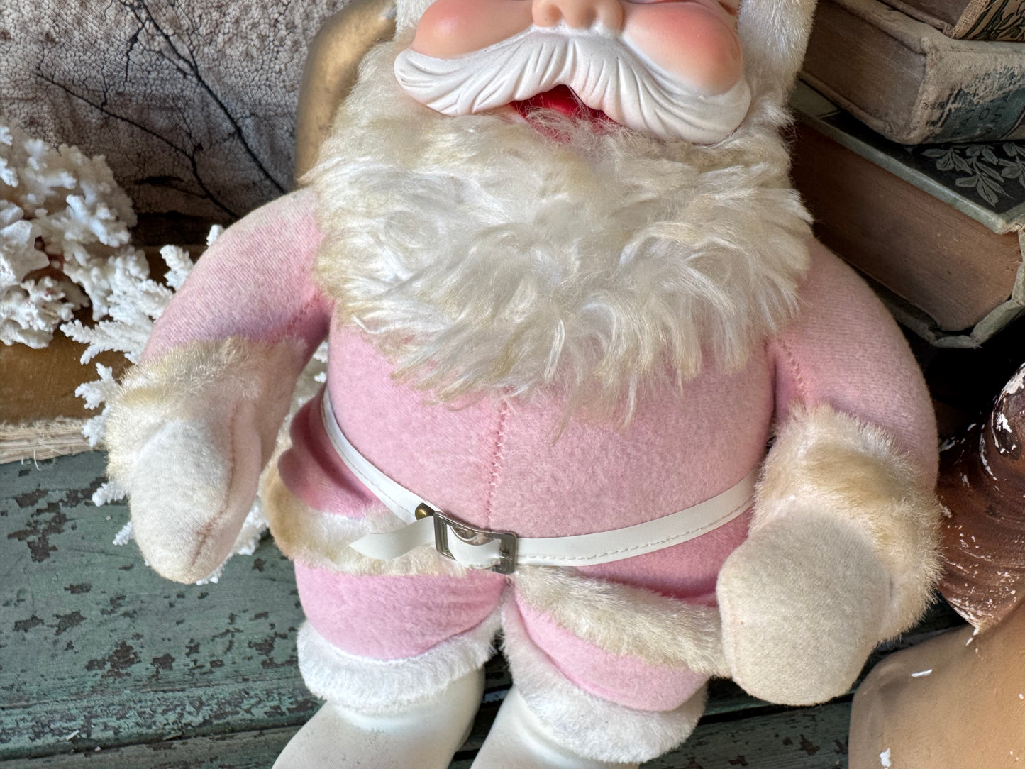 Vintage pink Rushton Santa rubber face Christmas doll