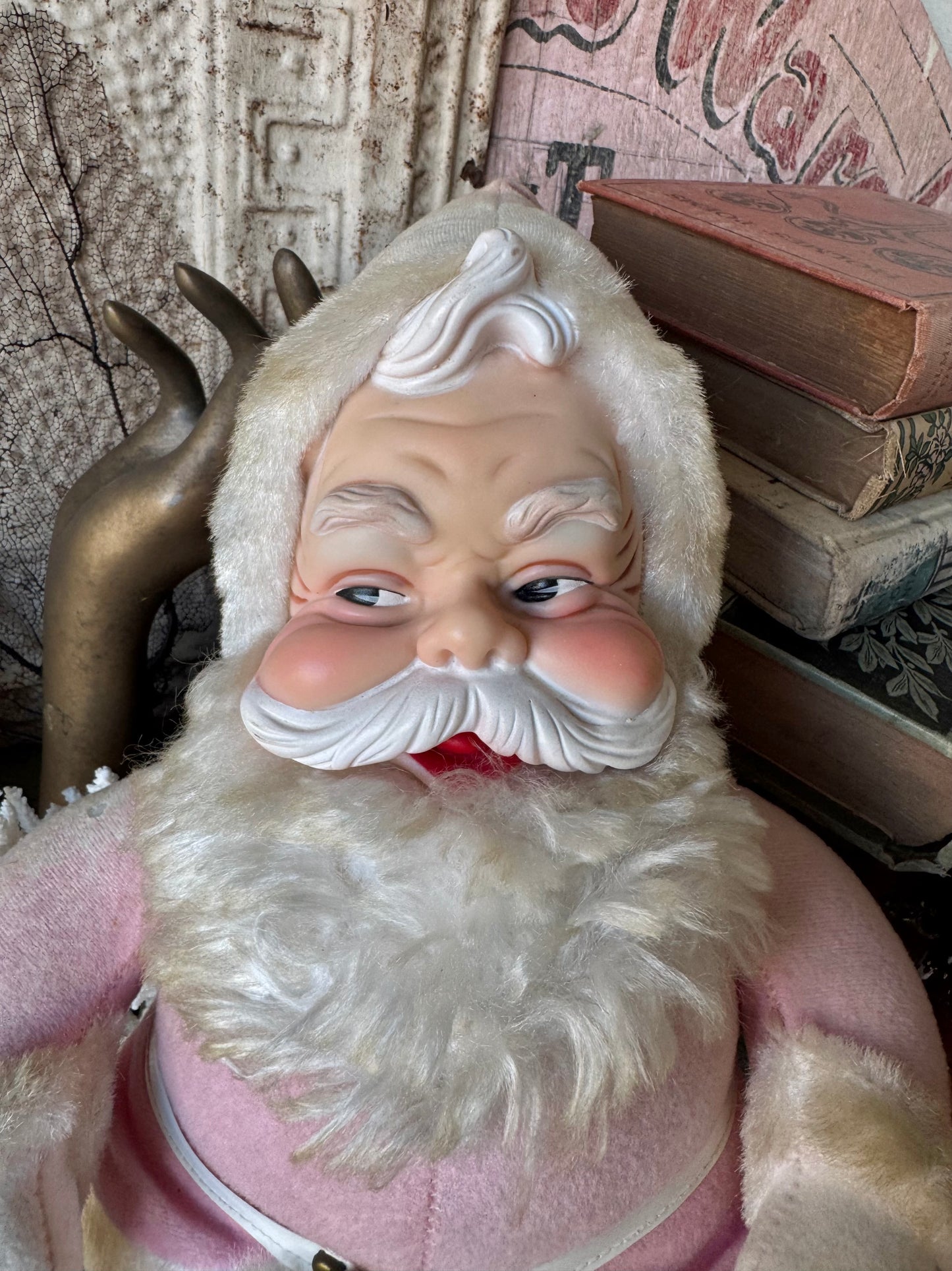 Vintage pink Rushton Santa rubber face Christmas doll