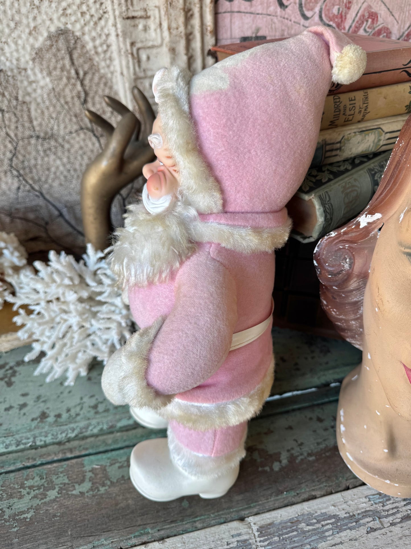 Vintage pink Rushton Santa rubber face Christmas doll