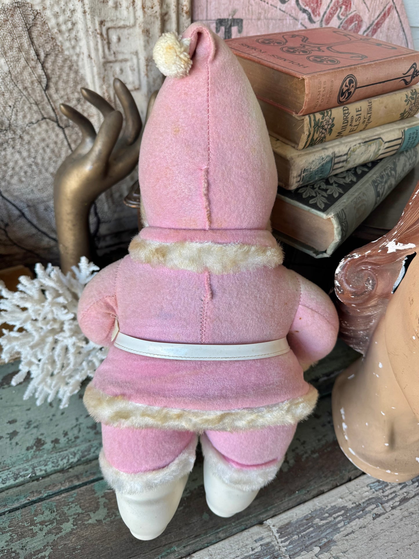 Vintage pink Rushton Santa rubber face Christmas doll