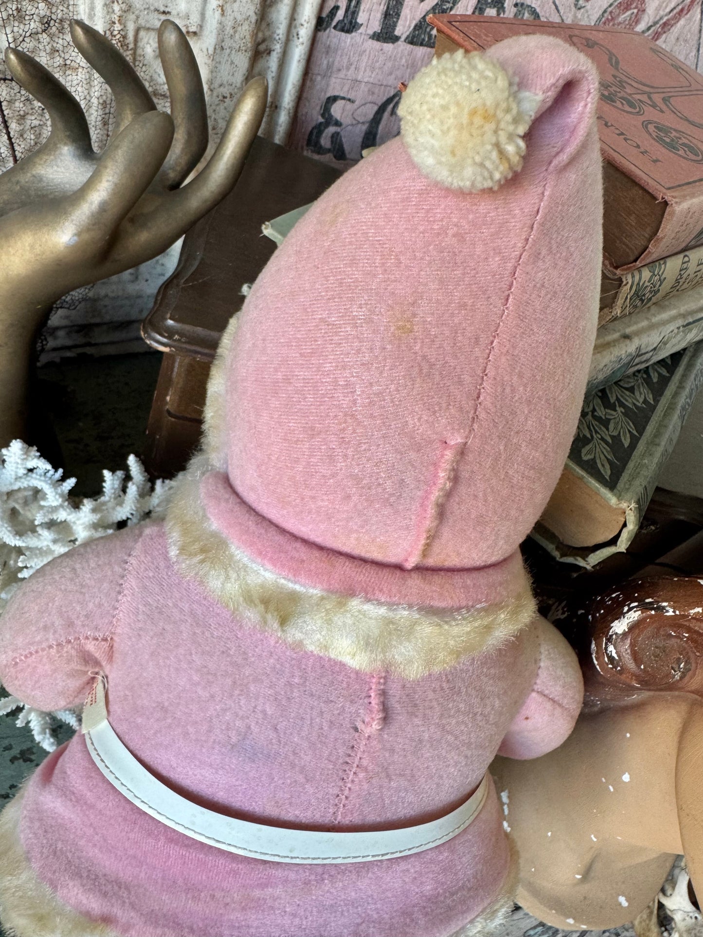 Vintage pink Rushton Santa rubber face Christmas doll