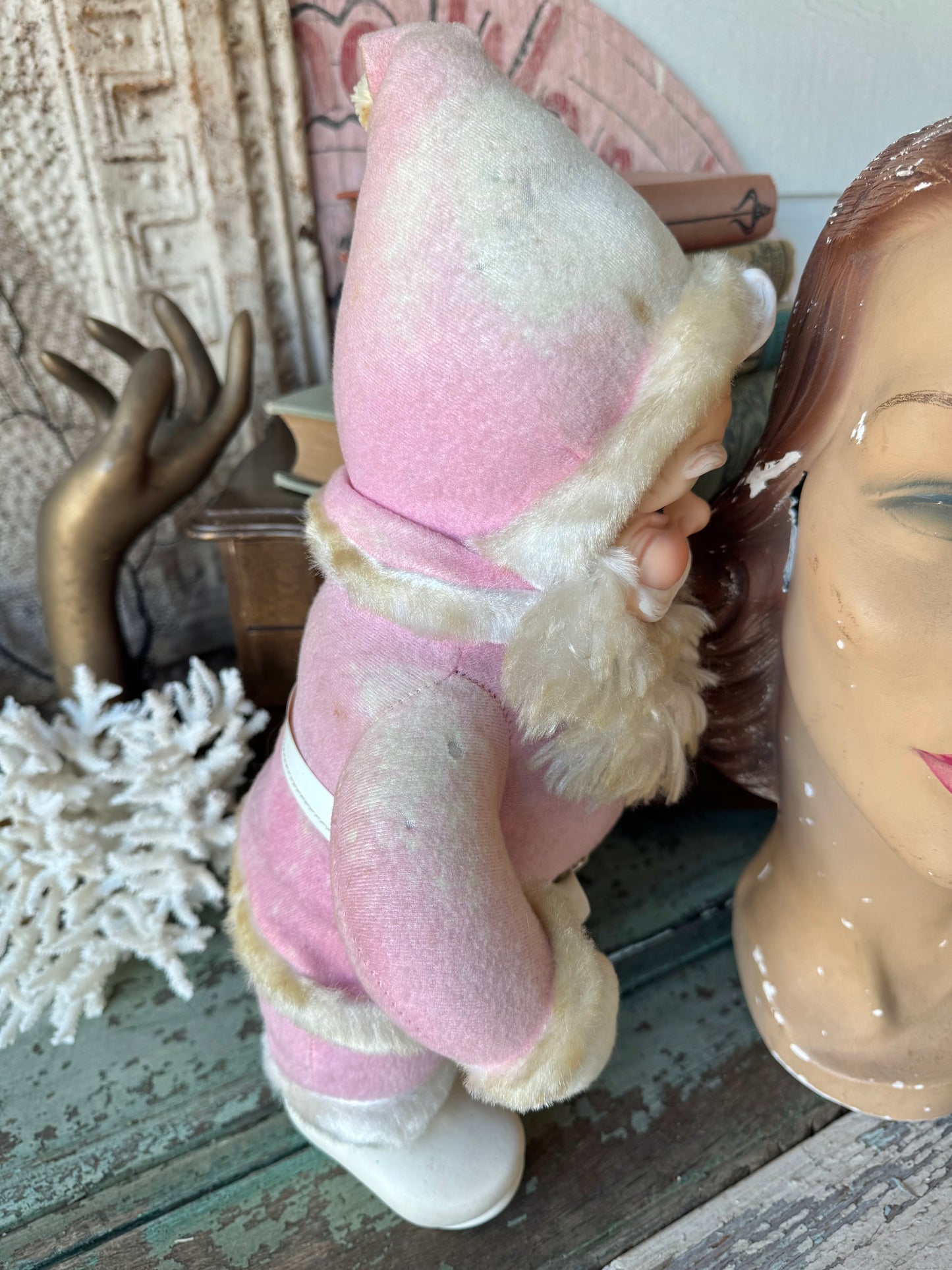 Vintage pink Rushton Santa rubber face Christmas doll