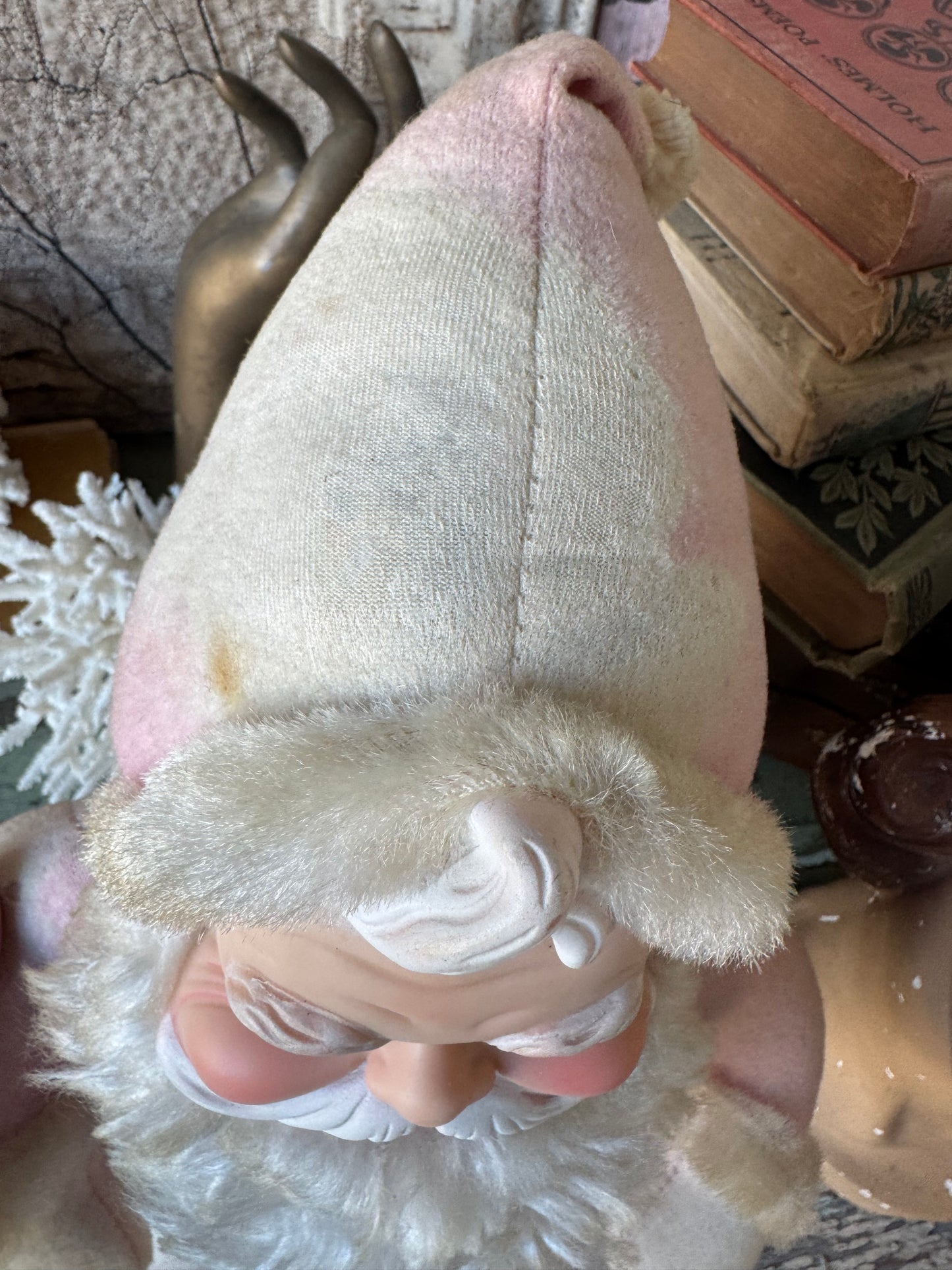 Vintage pink Rushton Santa rubber face Christmas doll