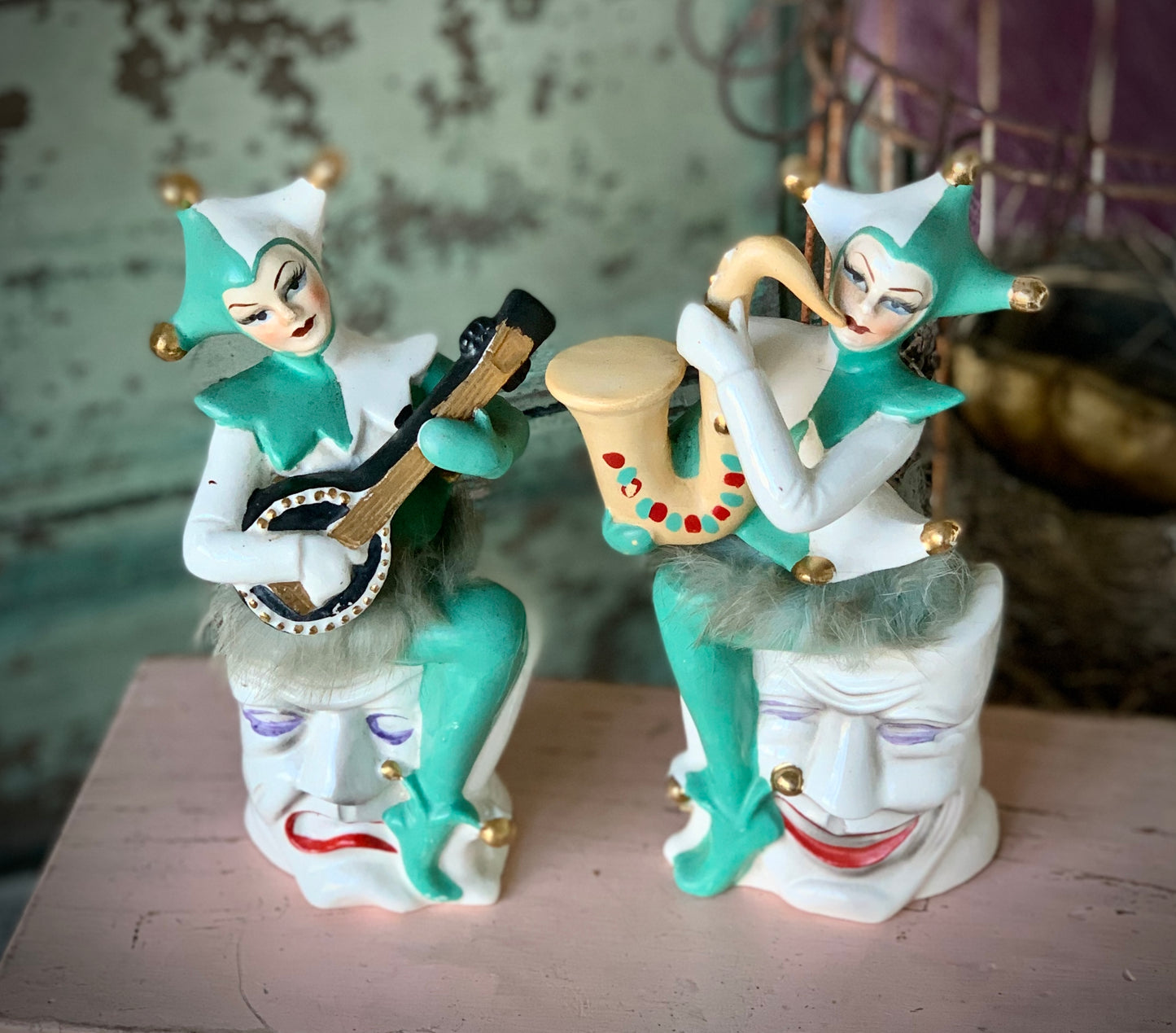 Vintage pair harlequin figurines
