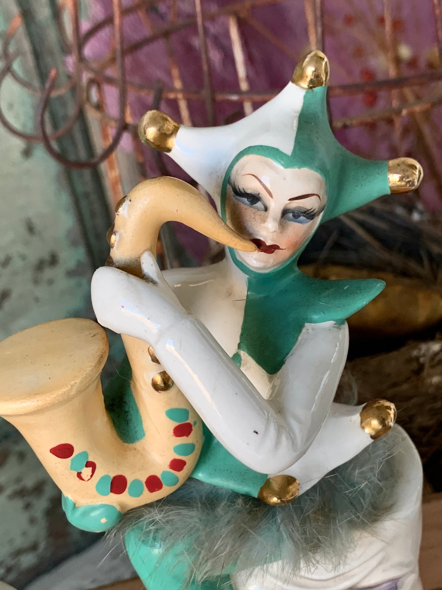 Vintage pair harlequin figurines