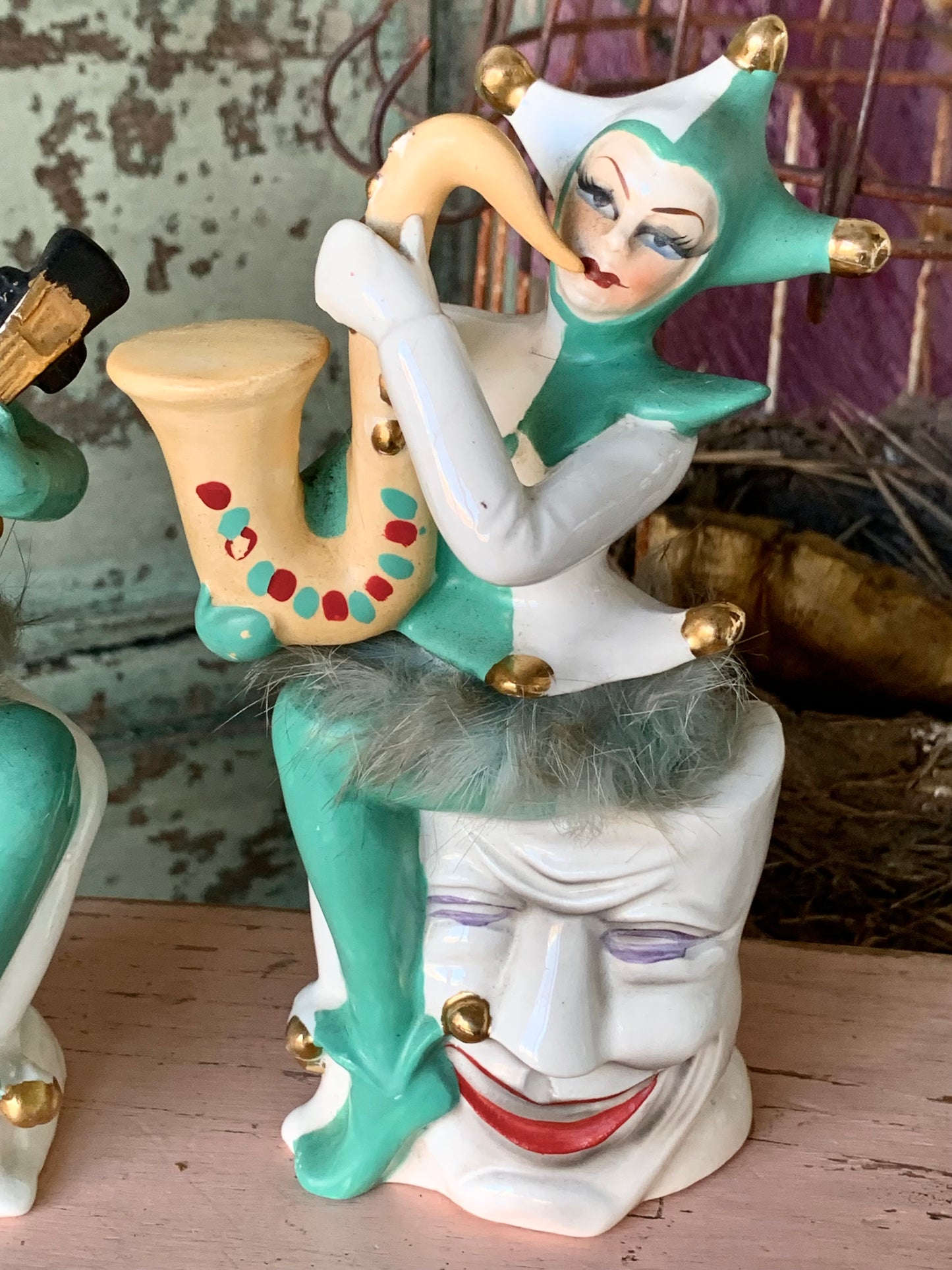 Vintage pair harlequin figurines