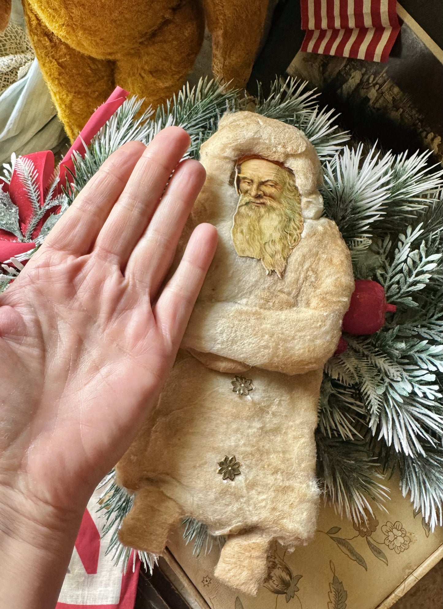 Antique Christmas Santa cotton batting decoration