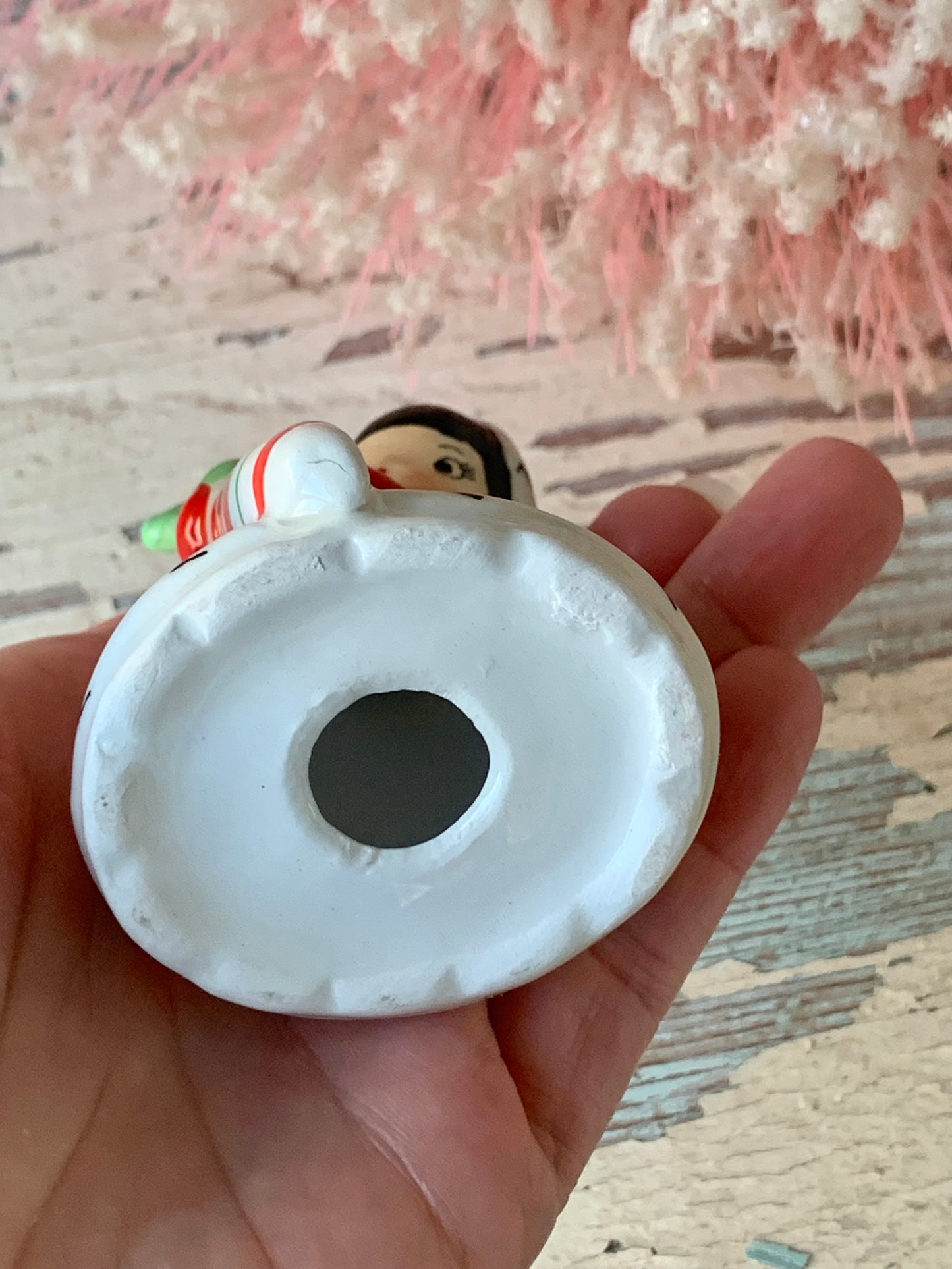 Ceramic candy cane angel girl figurine