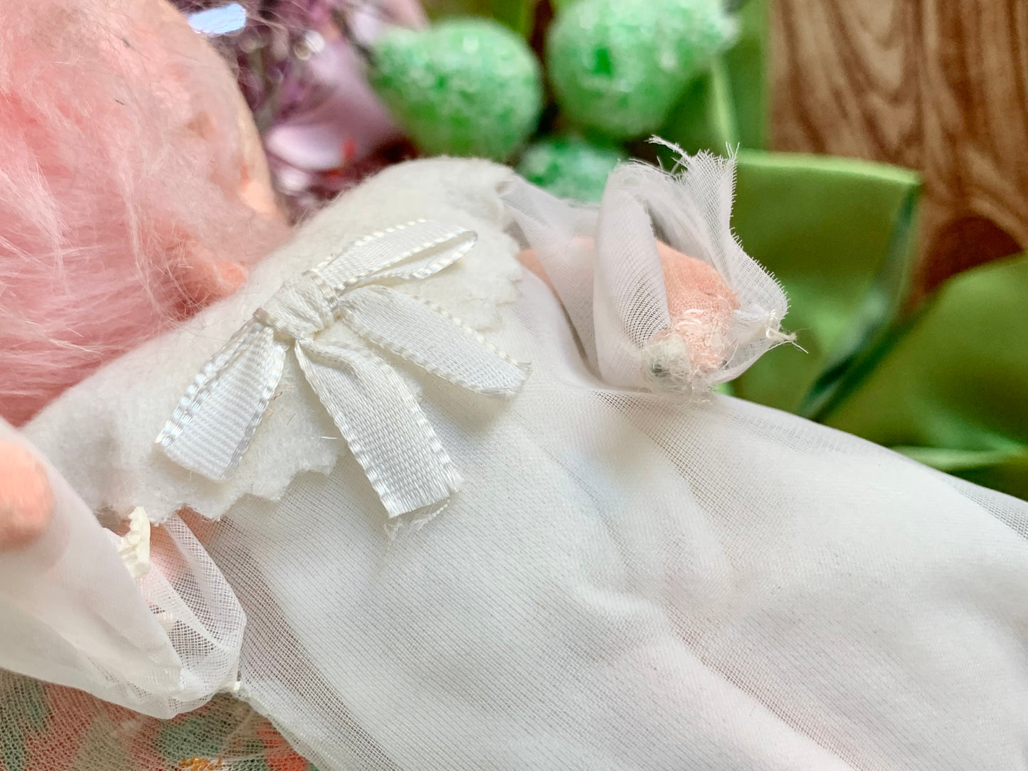 Vintage pink hair Christmas angel ornament