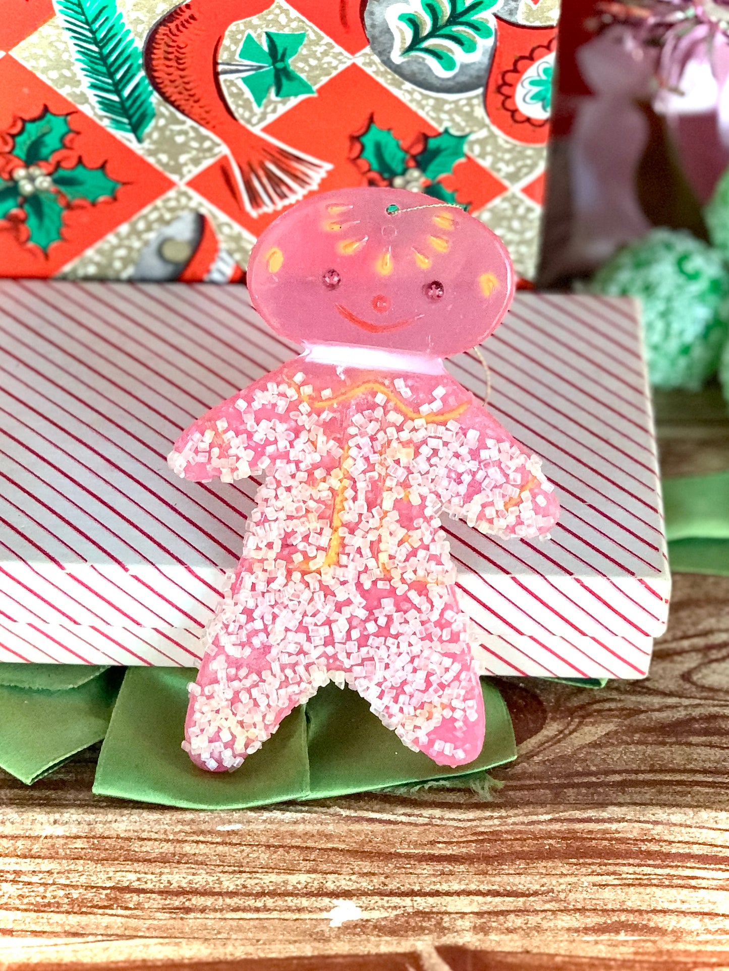 Vintage frosted sugar gingerbread man ornament