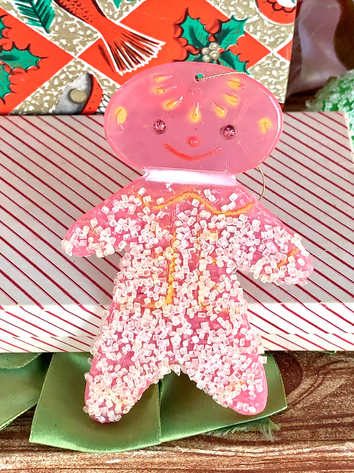 Vintage frosted sugar gingerbread man ornament