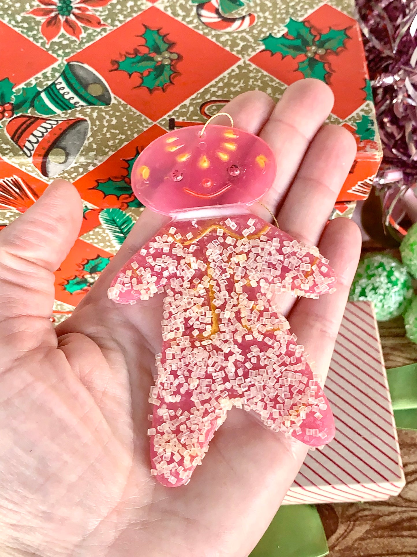 Vintage frosted sugar gingerbread man ornament