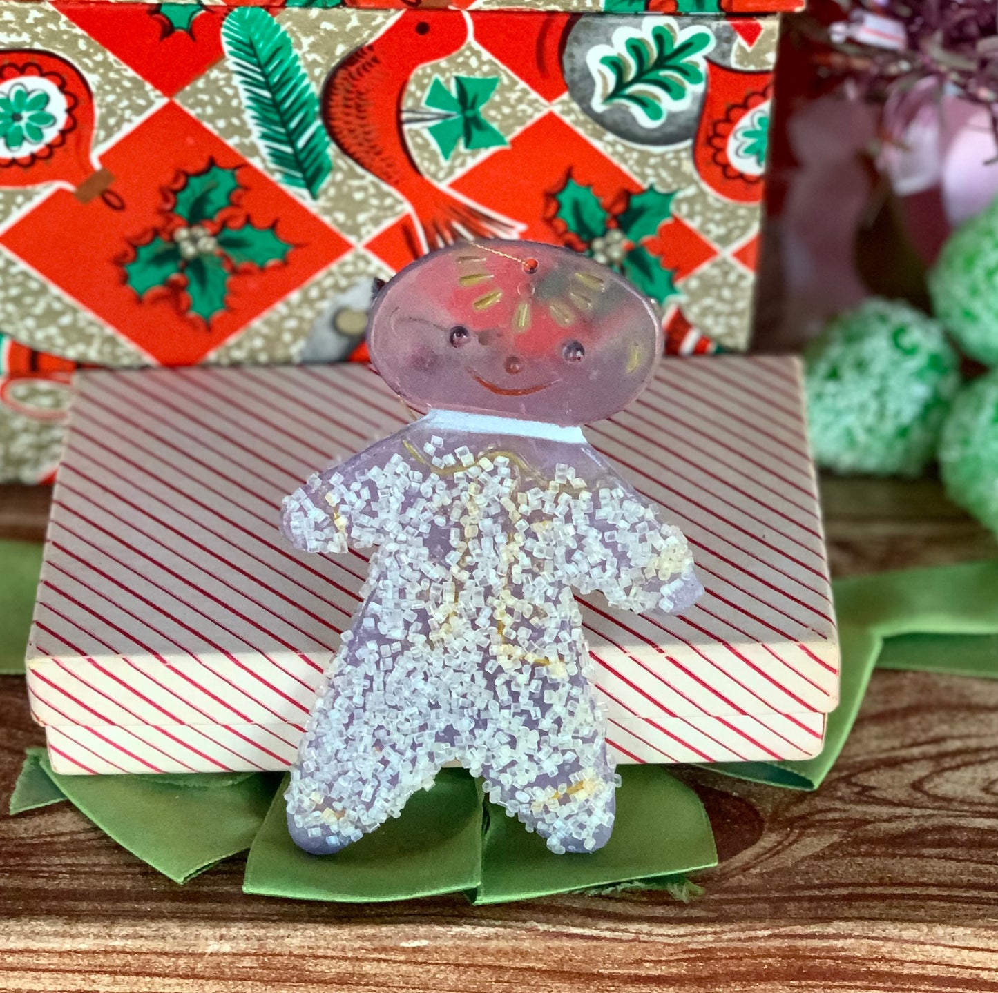 Vintage frosted sugar gingerbread man ornament