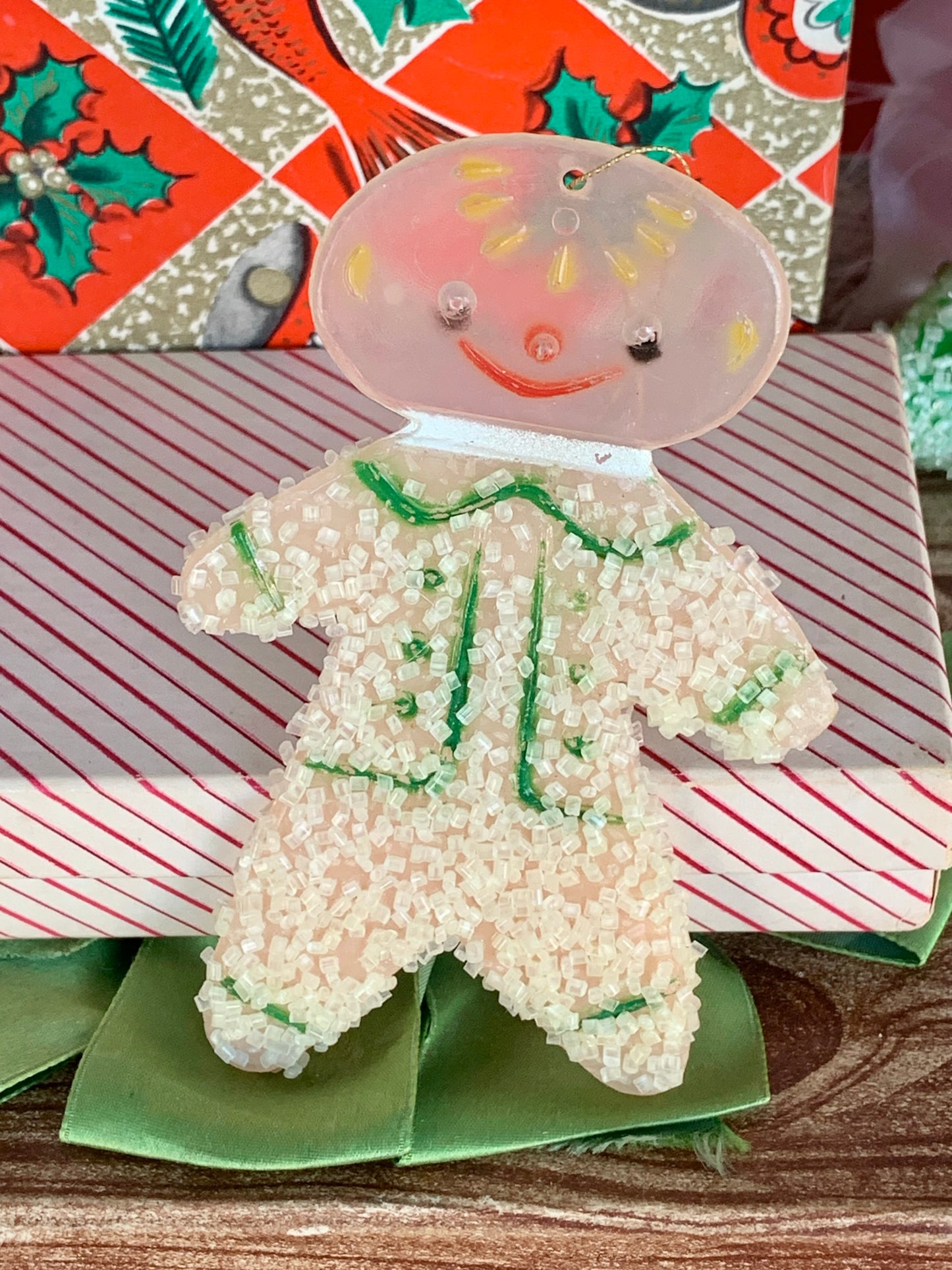 Vintage frosted sugar gingerbread man ornament