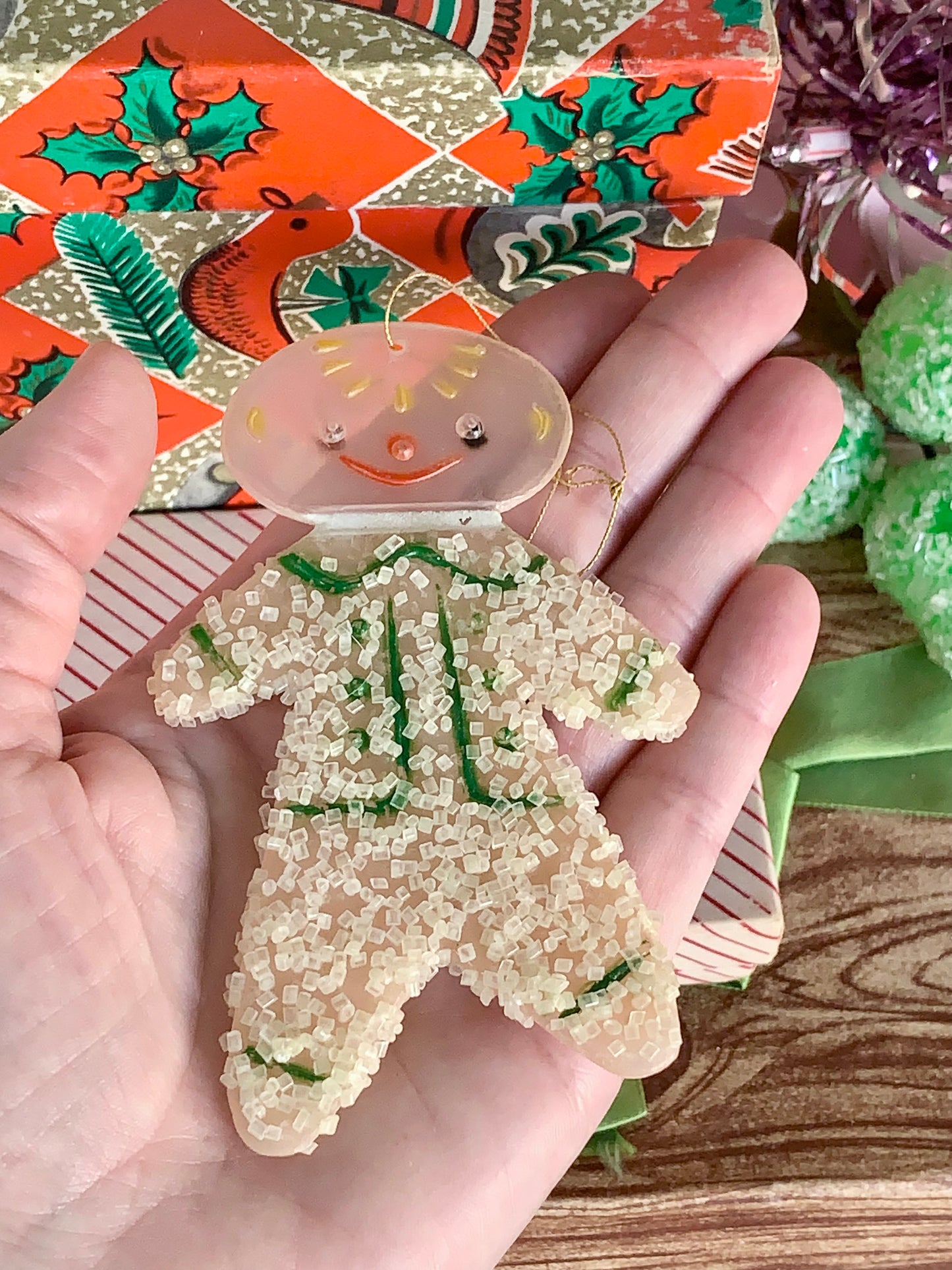 Vintage frosted sugar gingerbread man ornament