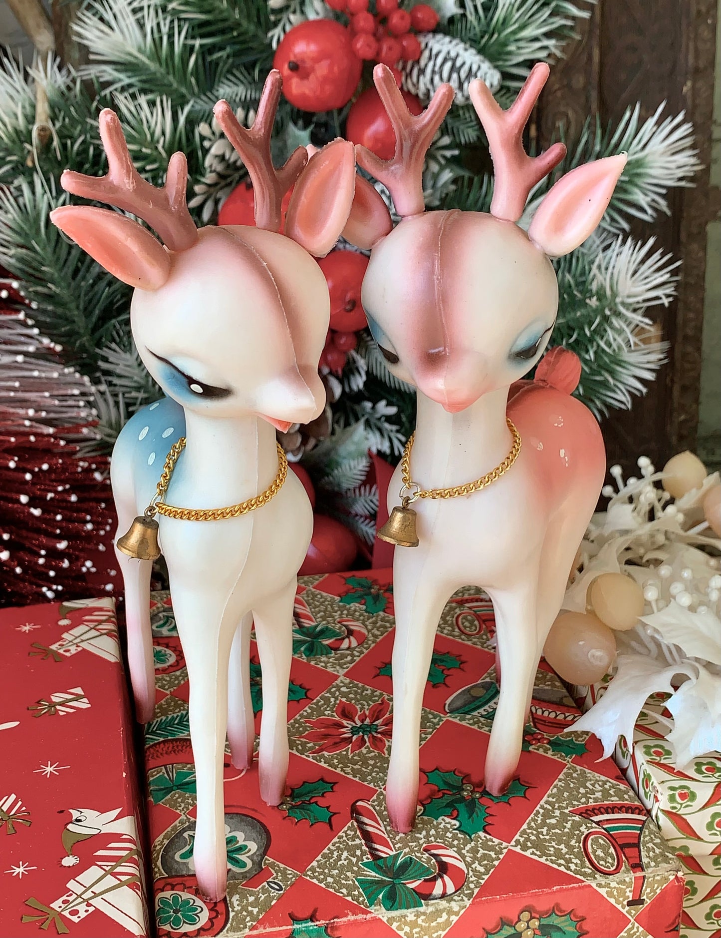 Vintage blue Christmas reindeer
