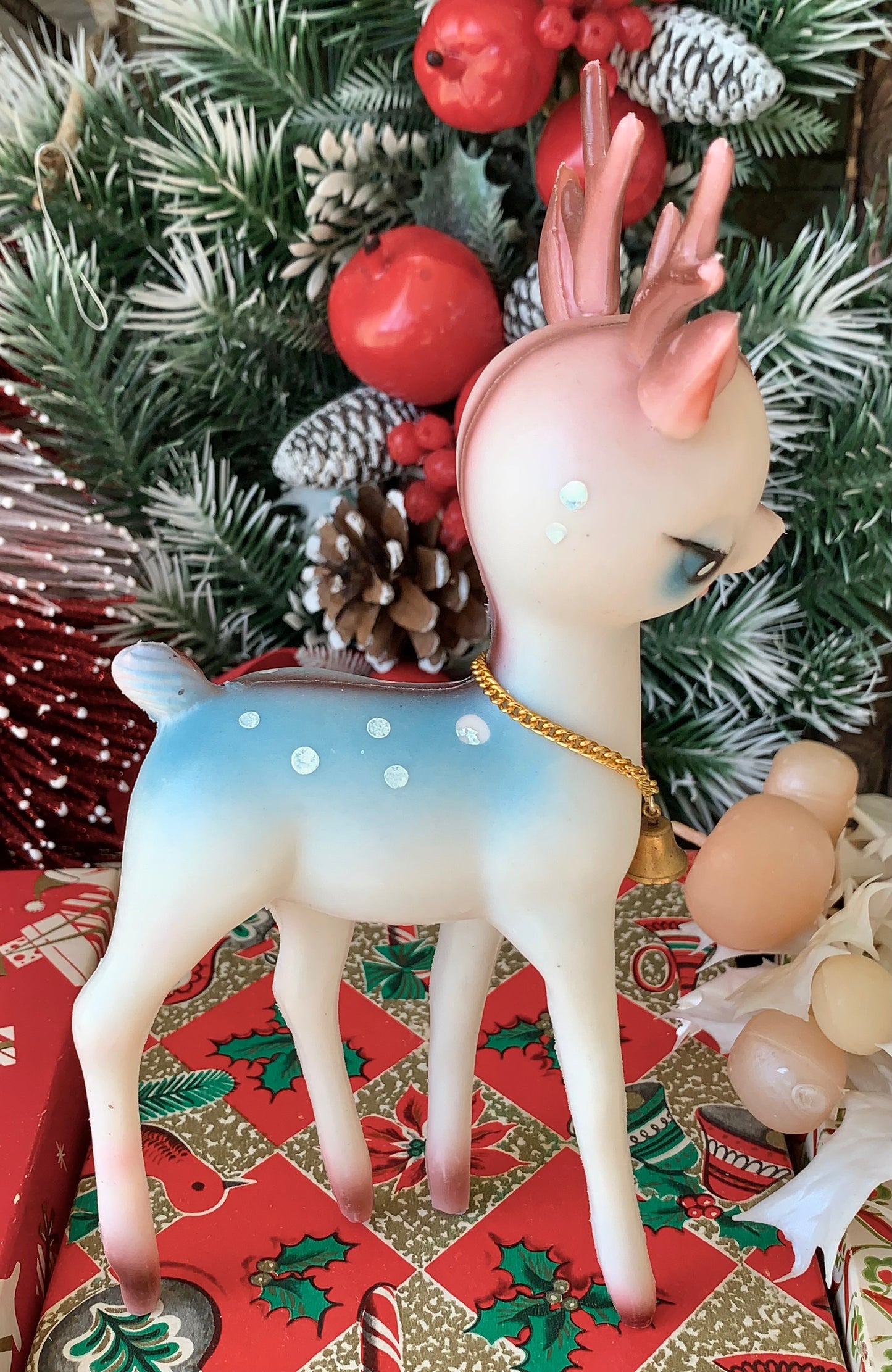 Vintage blue Christmas reindeer