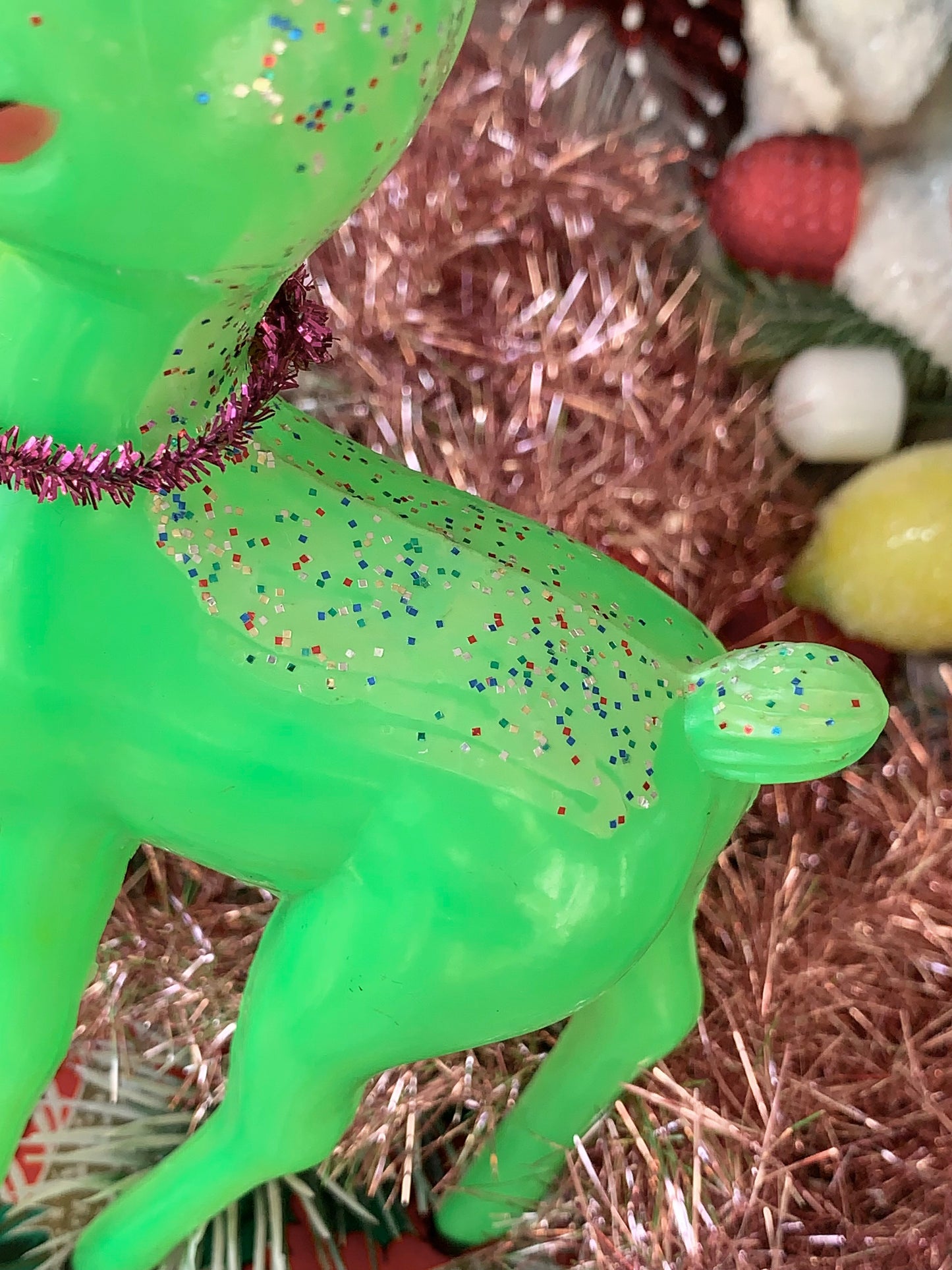 Vintage green plastic Christmas reindeer