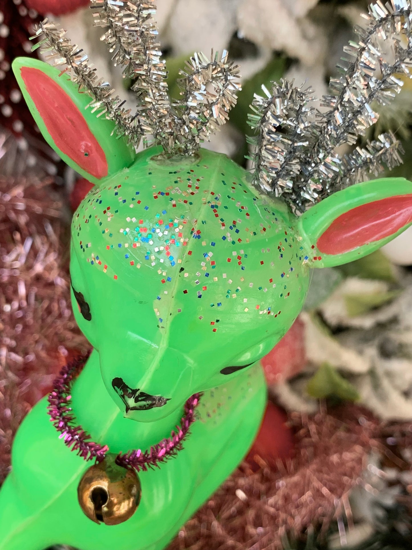 Vintage green plastic Christmas reindeer
