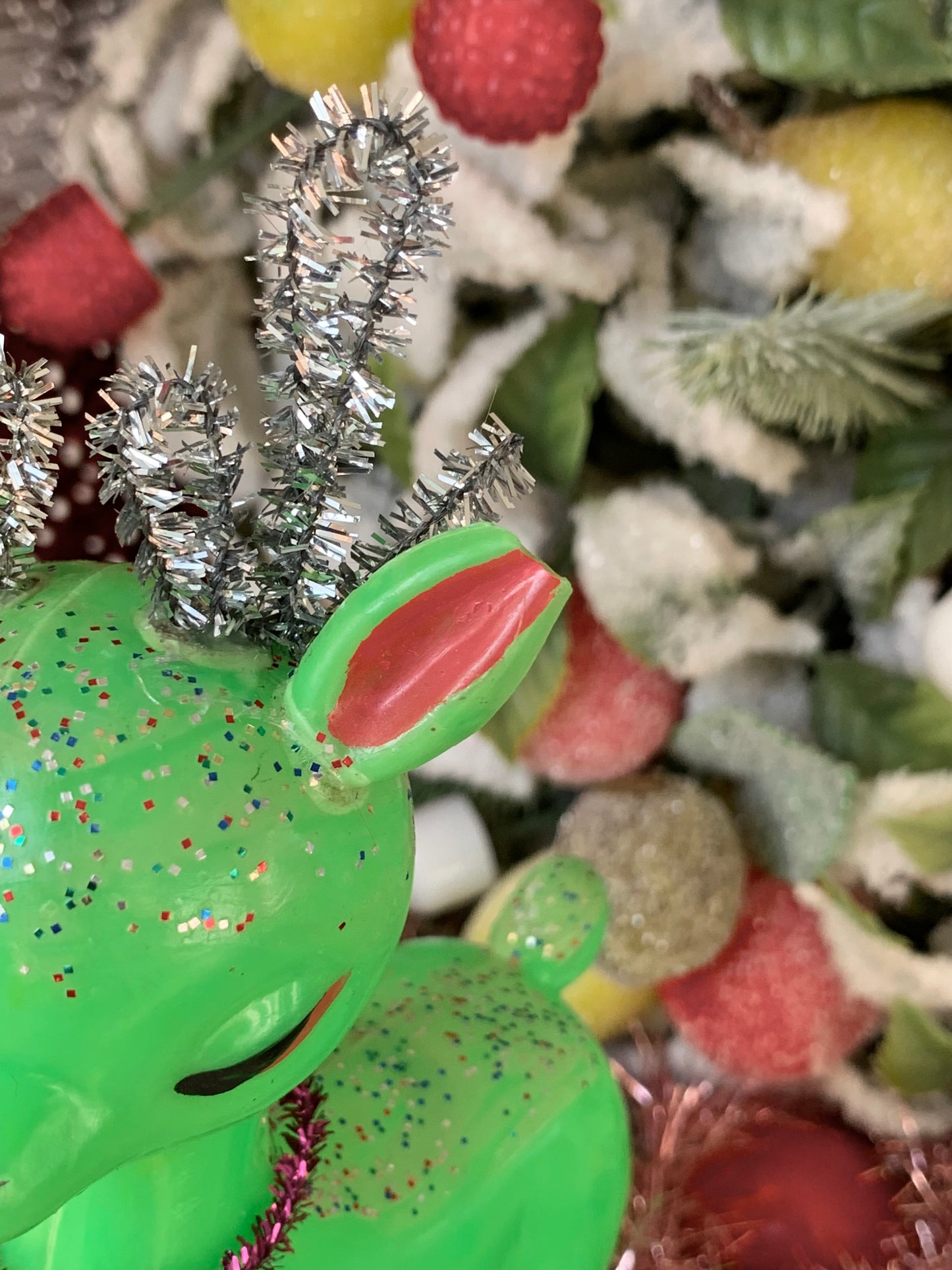 Vintage green plastic Christmas reindeer