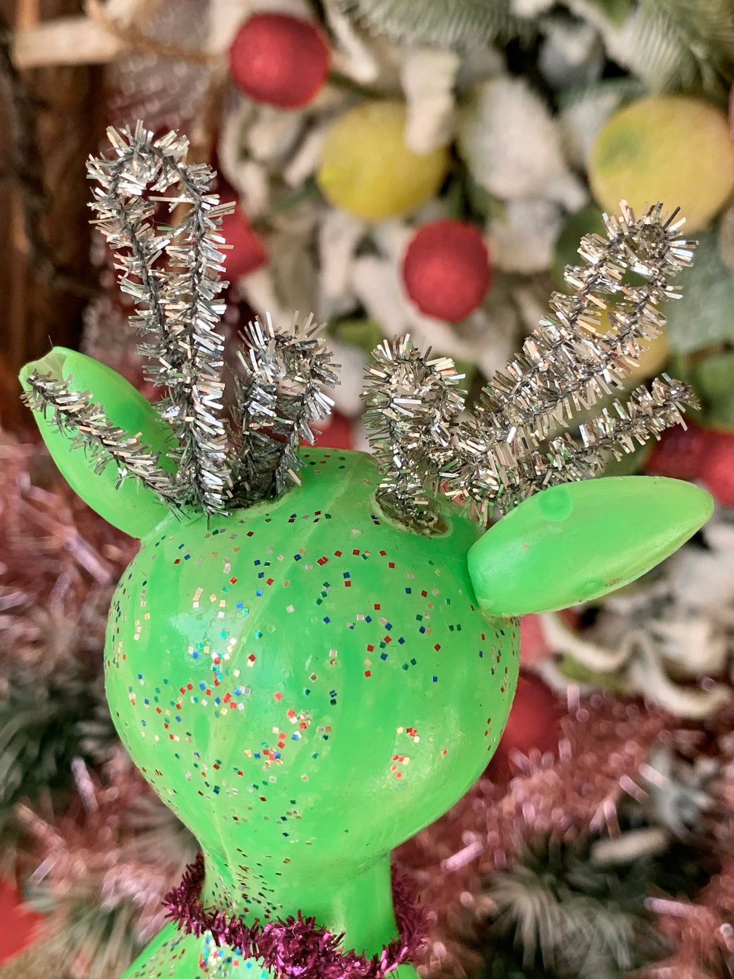 Vintage green plastic Christmas reindeer