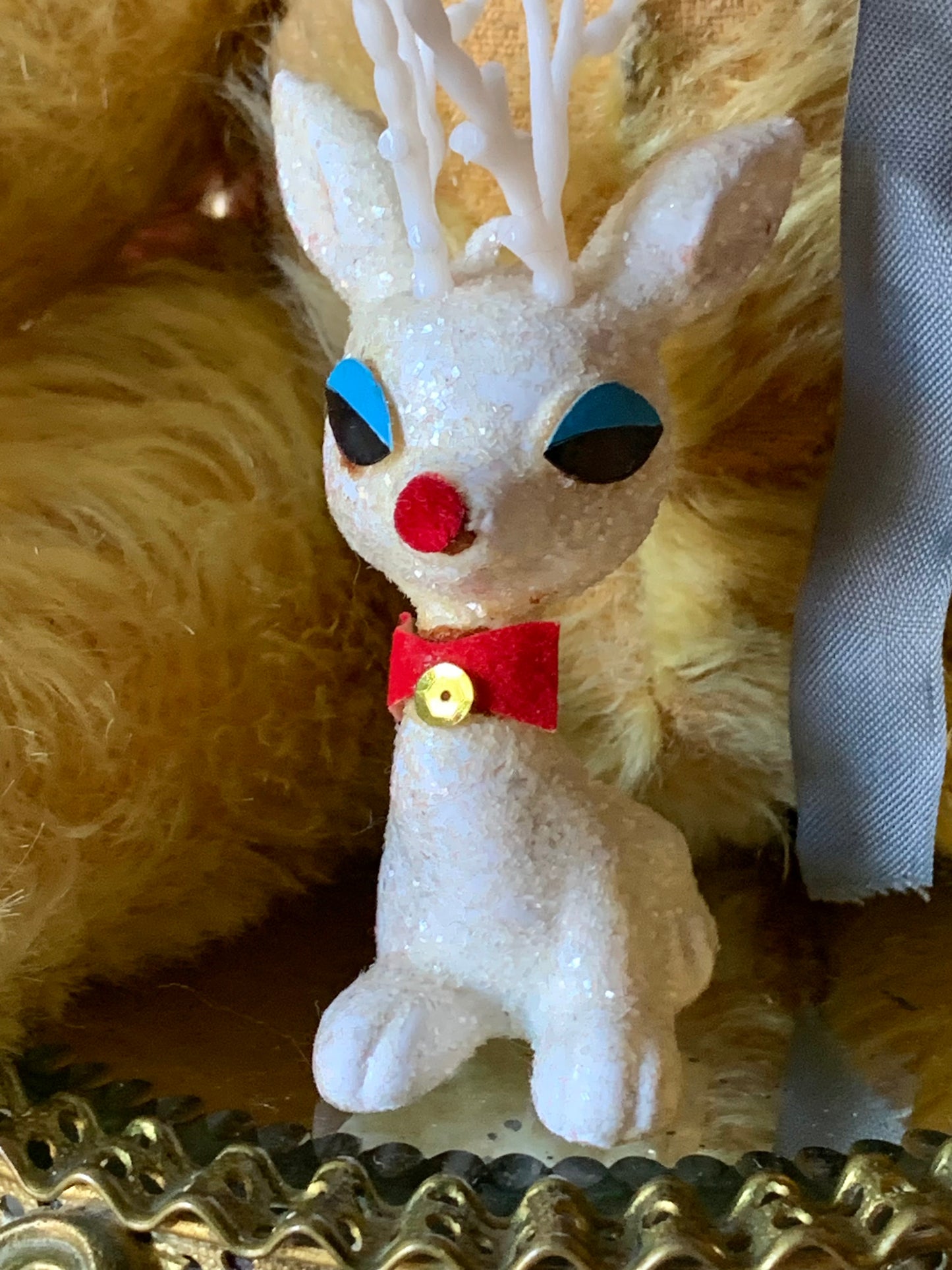 Vintage sparkly Christmas reindeer ornament
