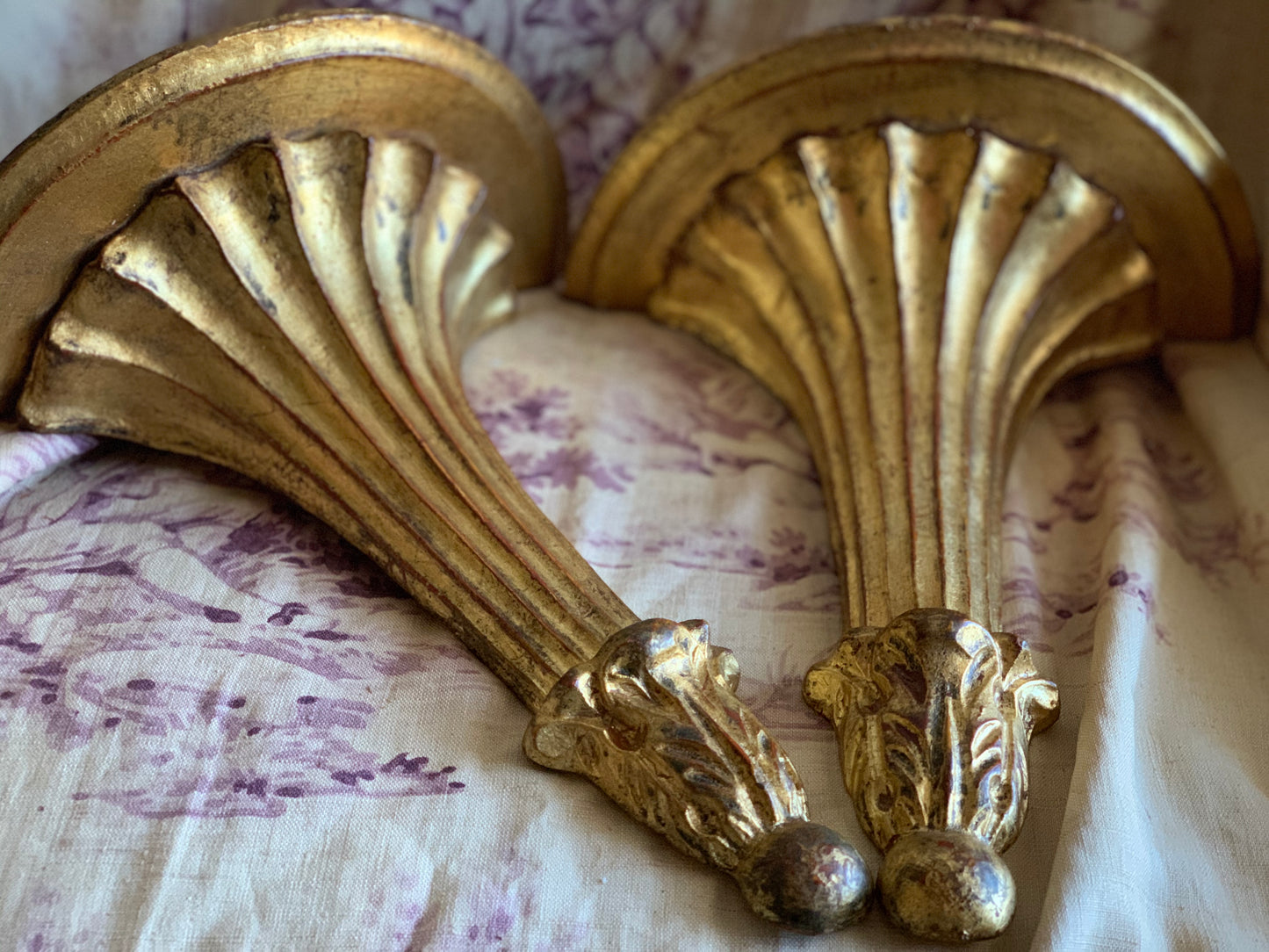 Vintage pair gold Italian sconces