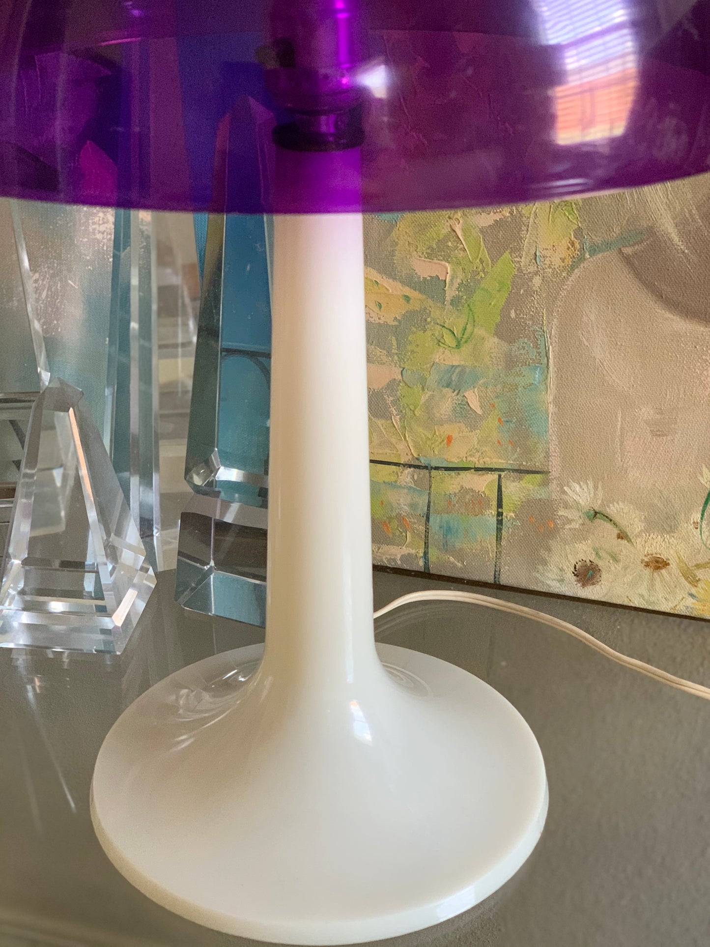 Mid century mushroom lamp Softlite purple white retro atomic table light