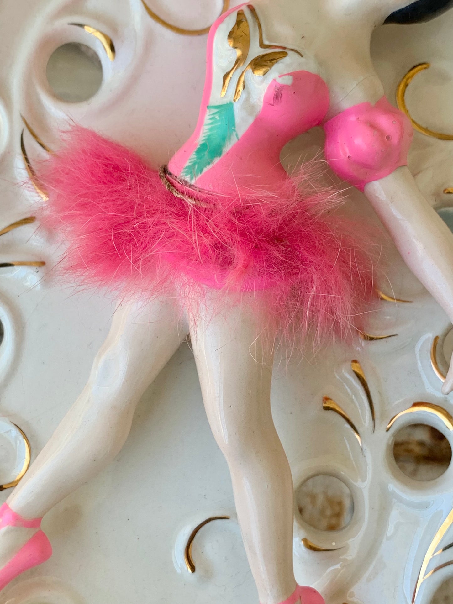 Vintage pink ballerina wall pocket plaque *as-is