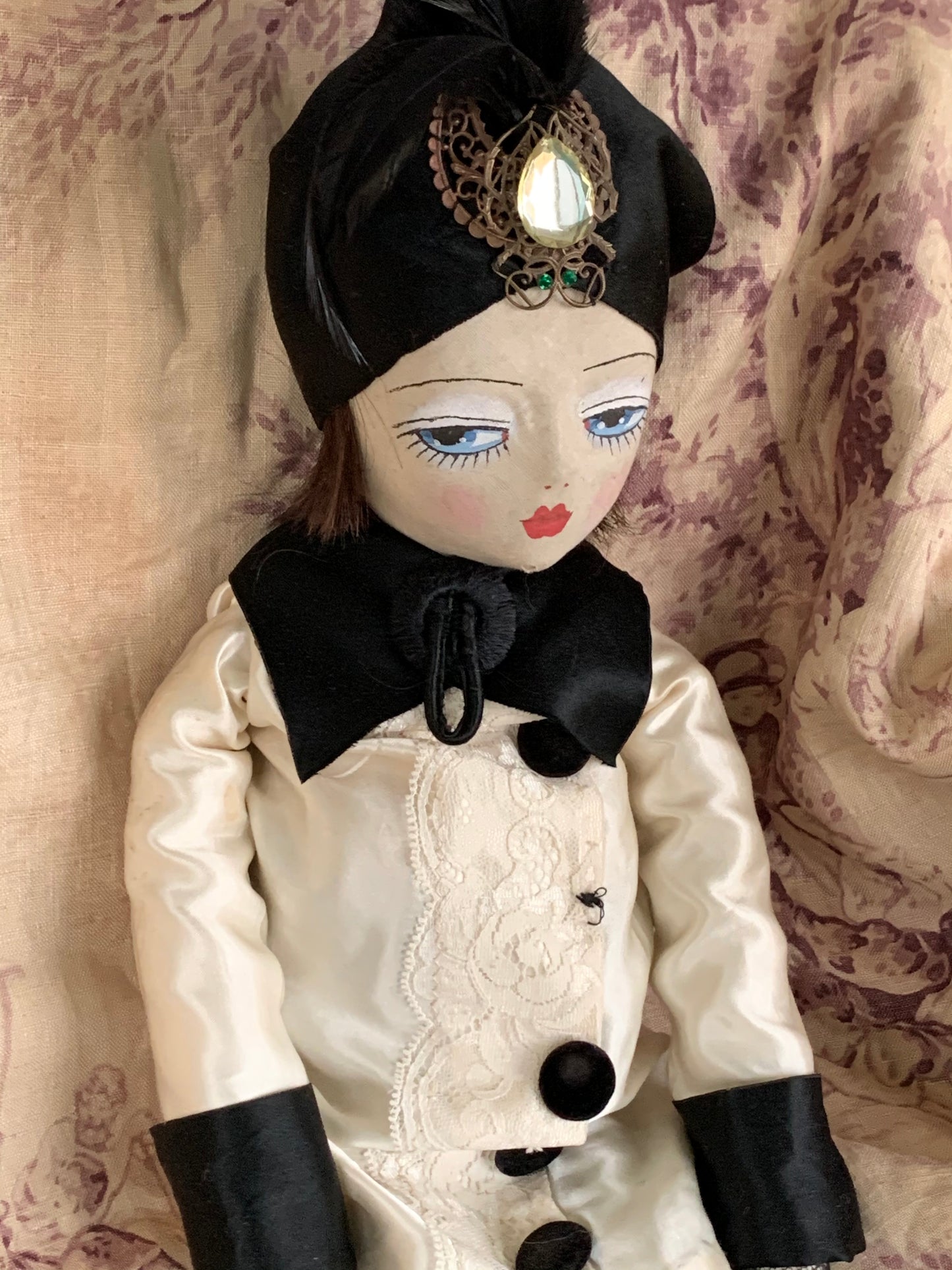 Vintage boudoir doll painted cloth face flapper girl doll