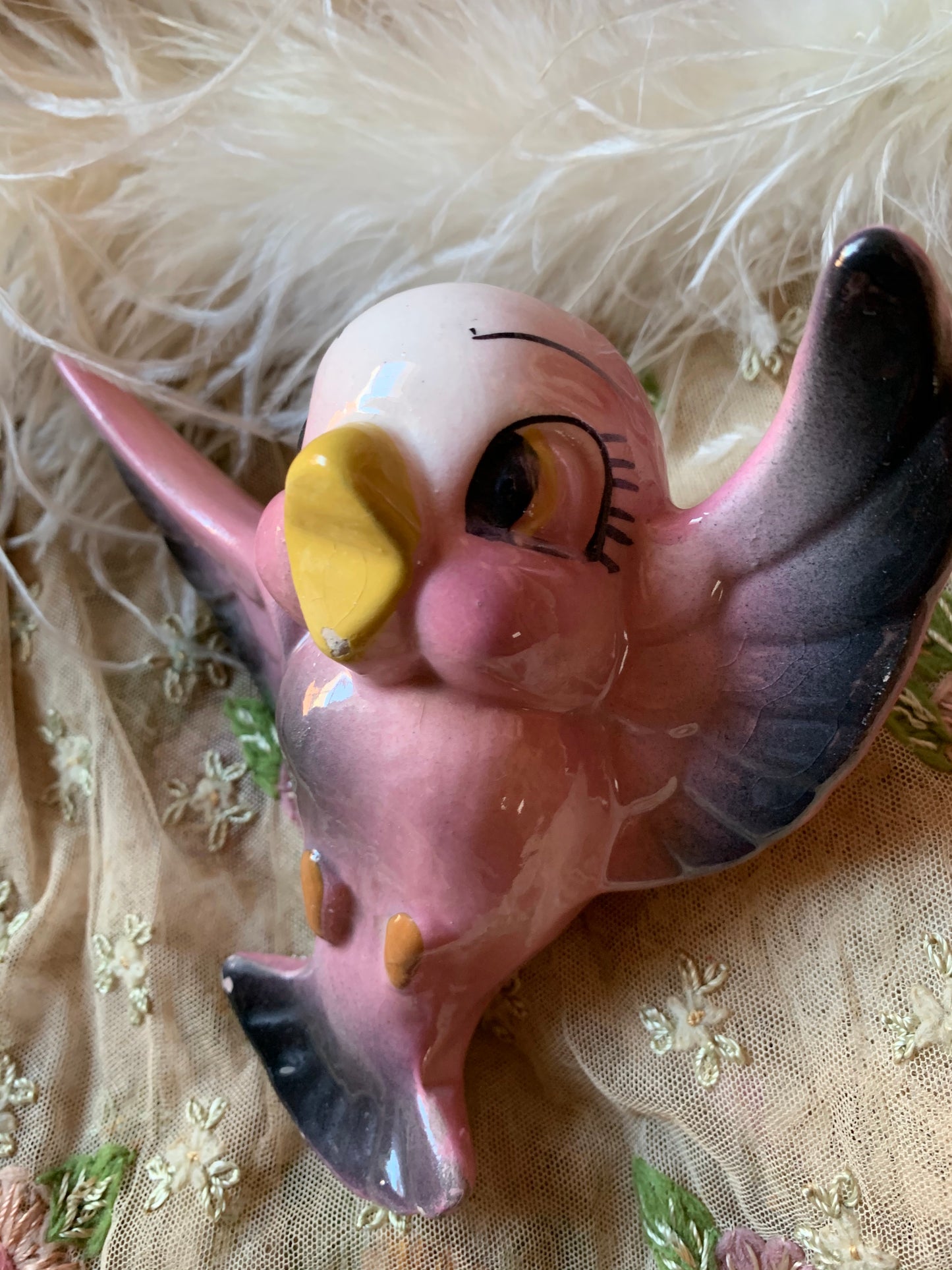 Vintage pink bird wall pocket