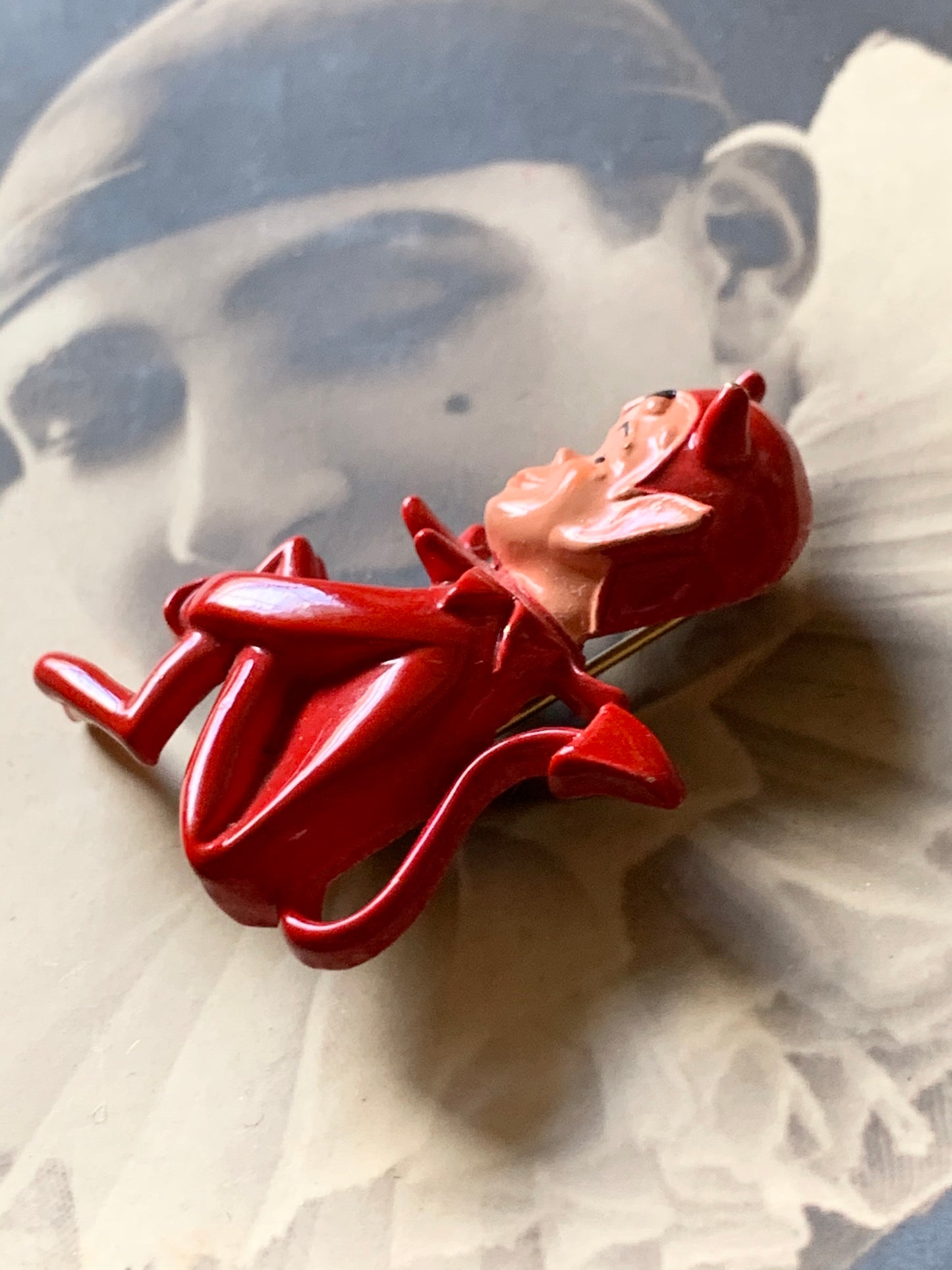 Vintage winking devil pixie pin