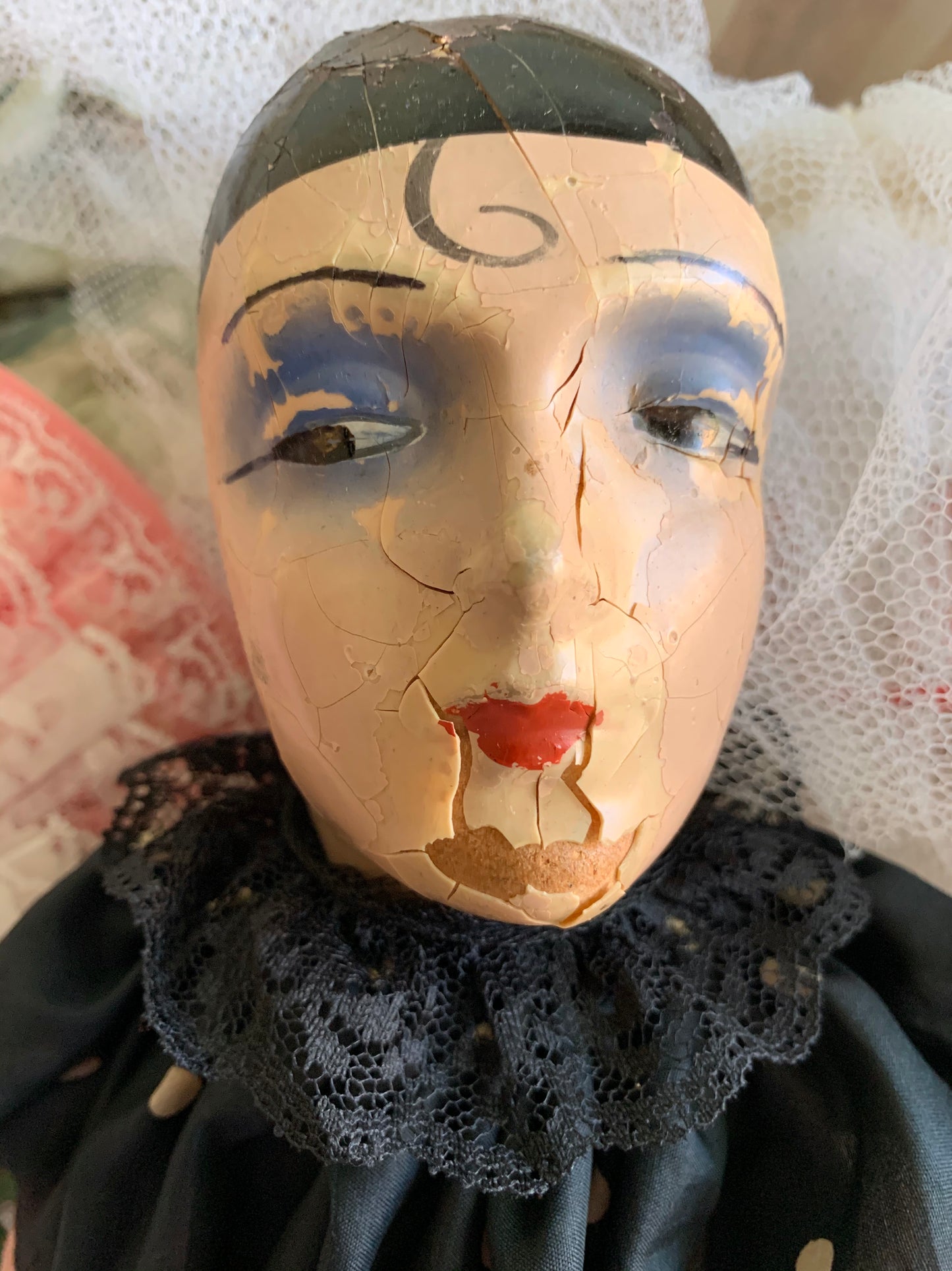 Vintage pierrot boudoir doll French style clown bed doll