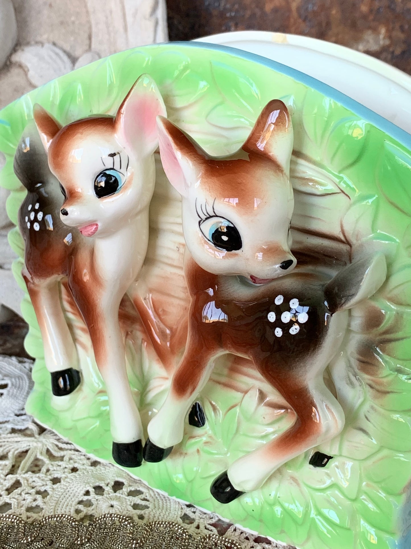 Vintage deer wall pocket planter