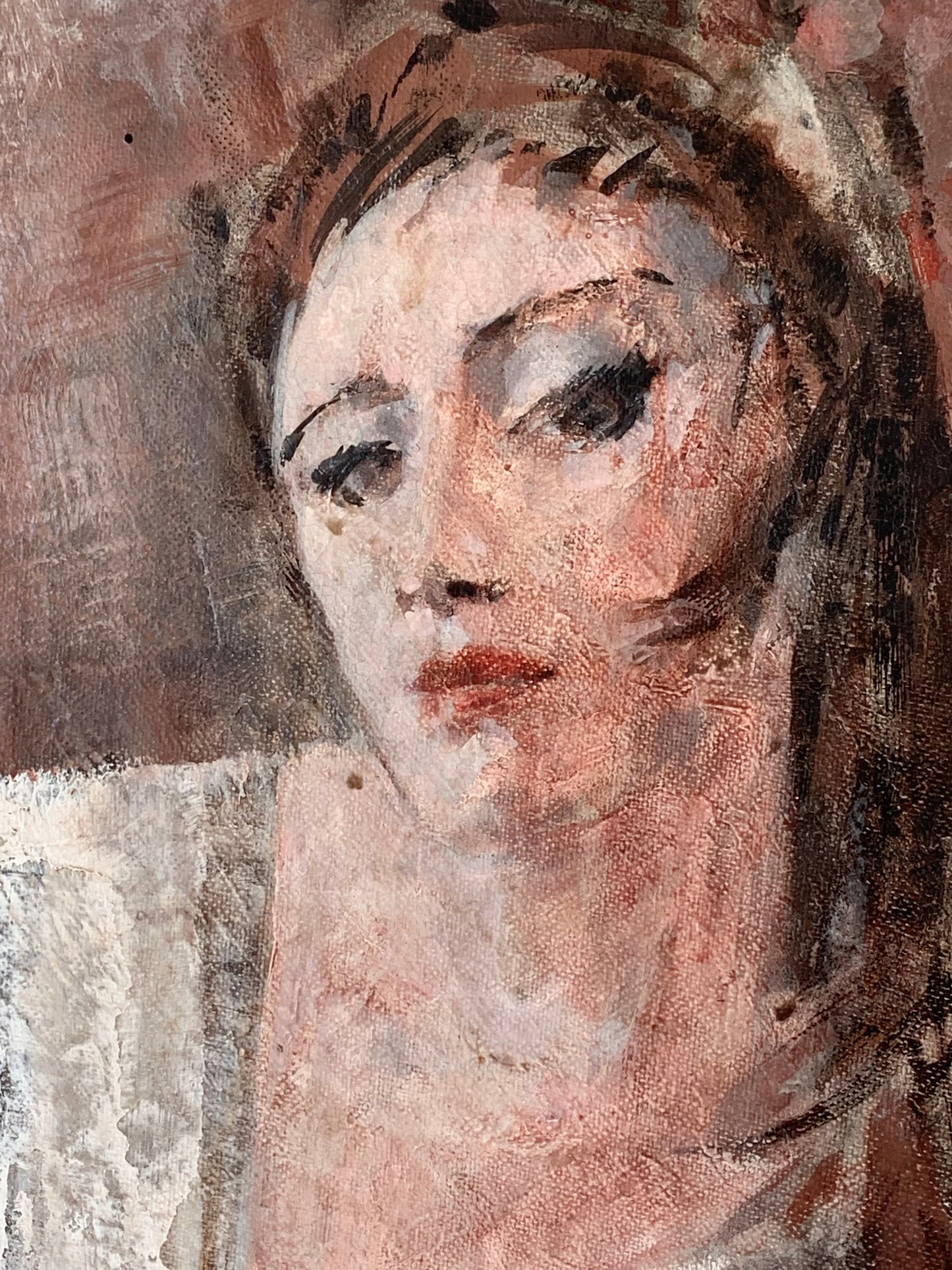 Vintage original mid century portrait painting