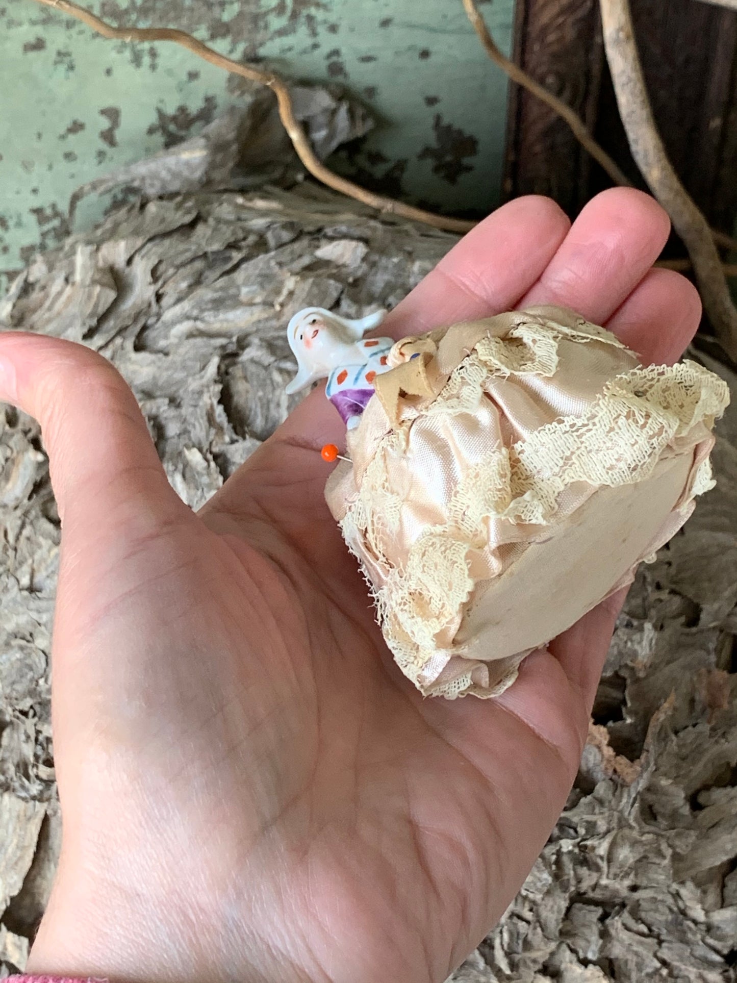 Vintage miniature half doll pincushion