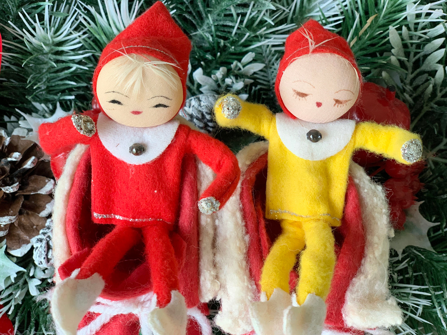 Vintage pair mini elves in boots Christmas pixies