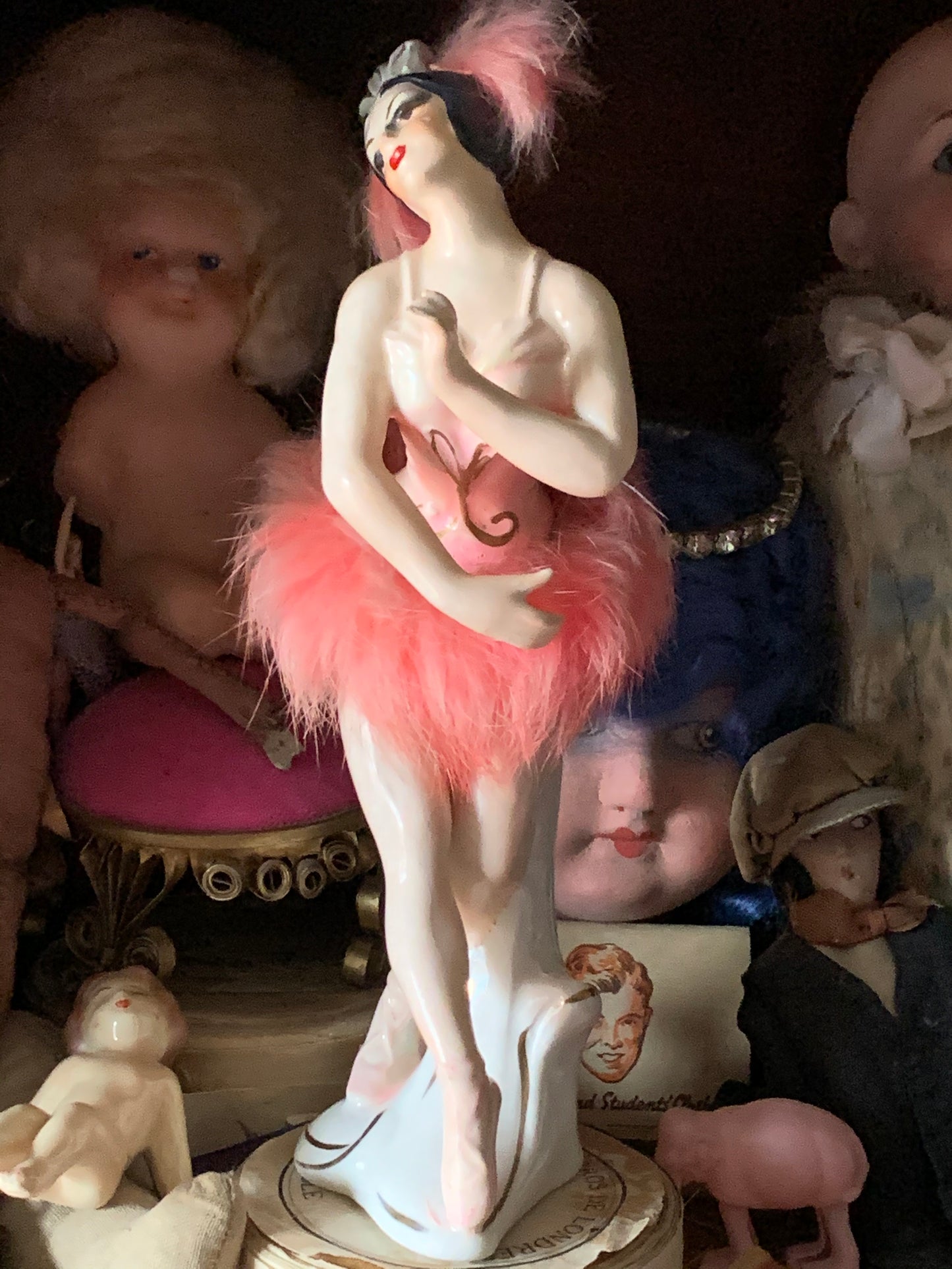 Vintage pink ballerina figurine