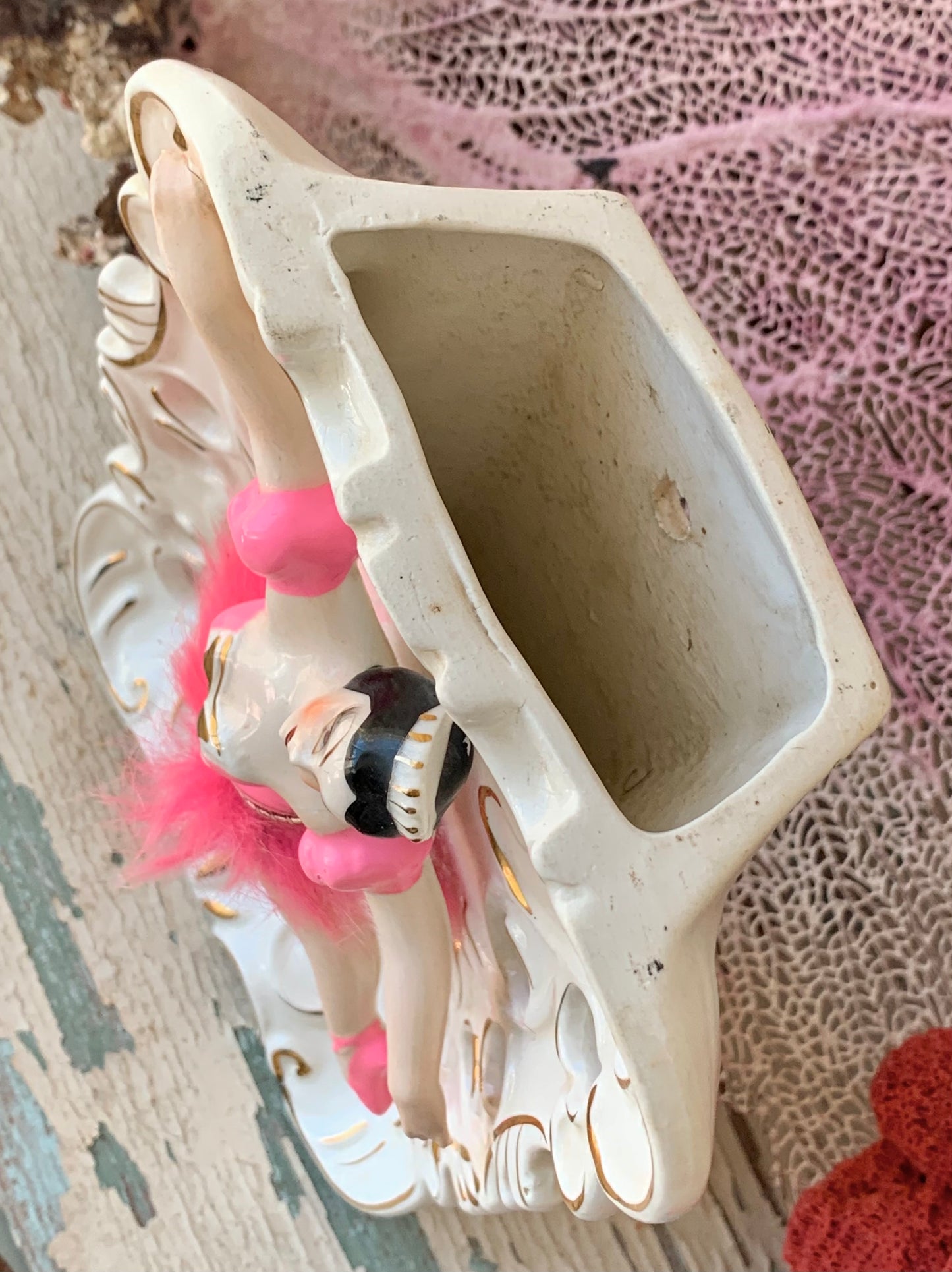 Vintage pink ballerina wall pocket plaque *as-is