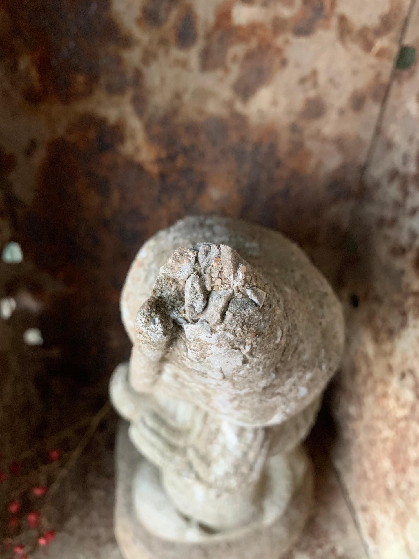 Vintage concrete garden gnome statue