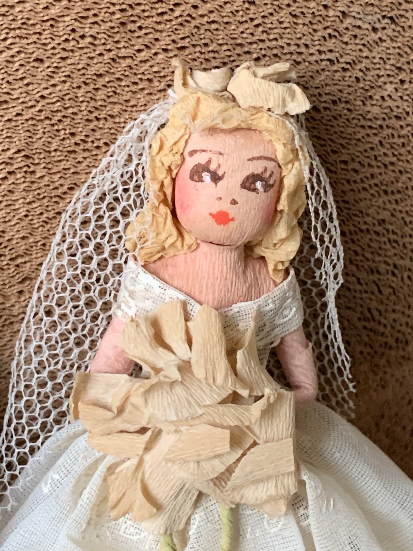 Vintage crepe paper wedding topper couple