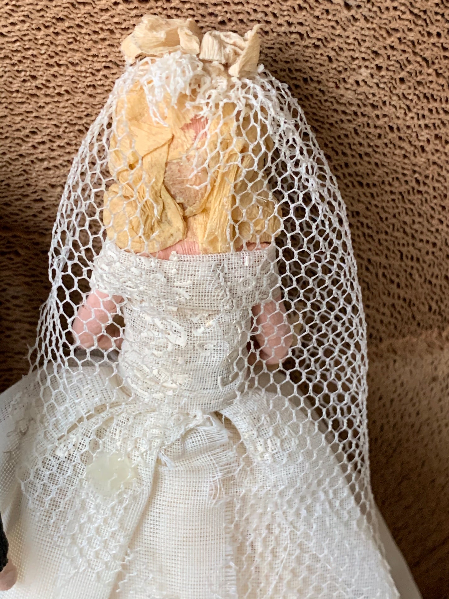 Vintage crepe paper wedding topper couple