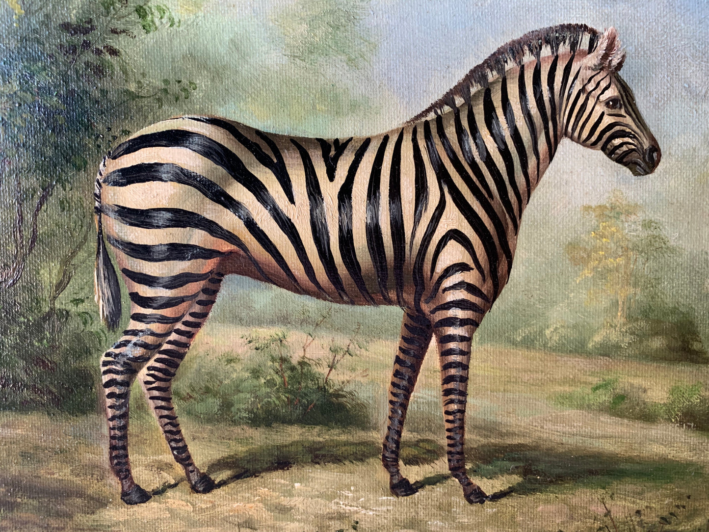Vintage small original zebra painting