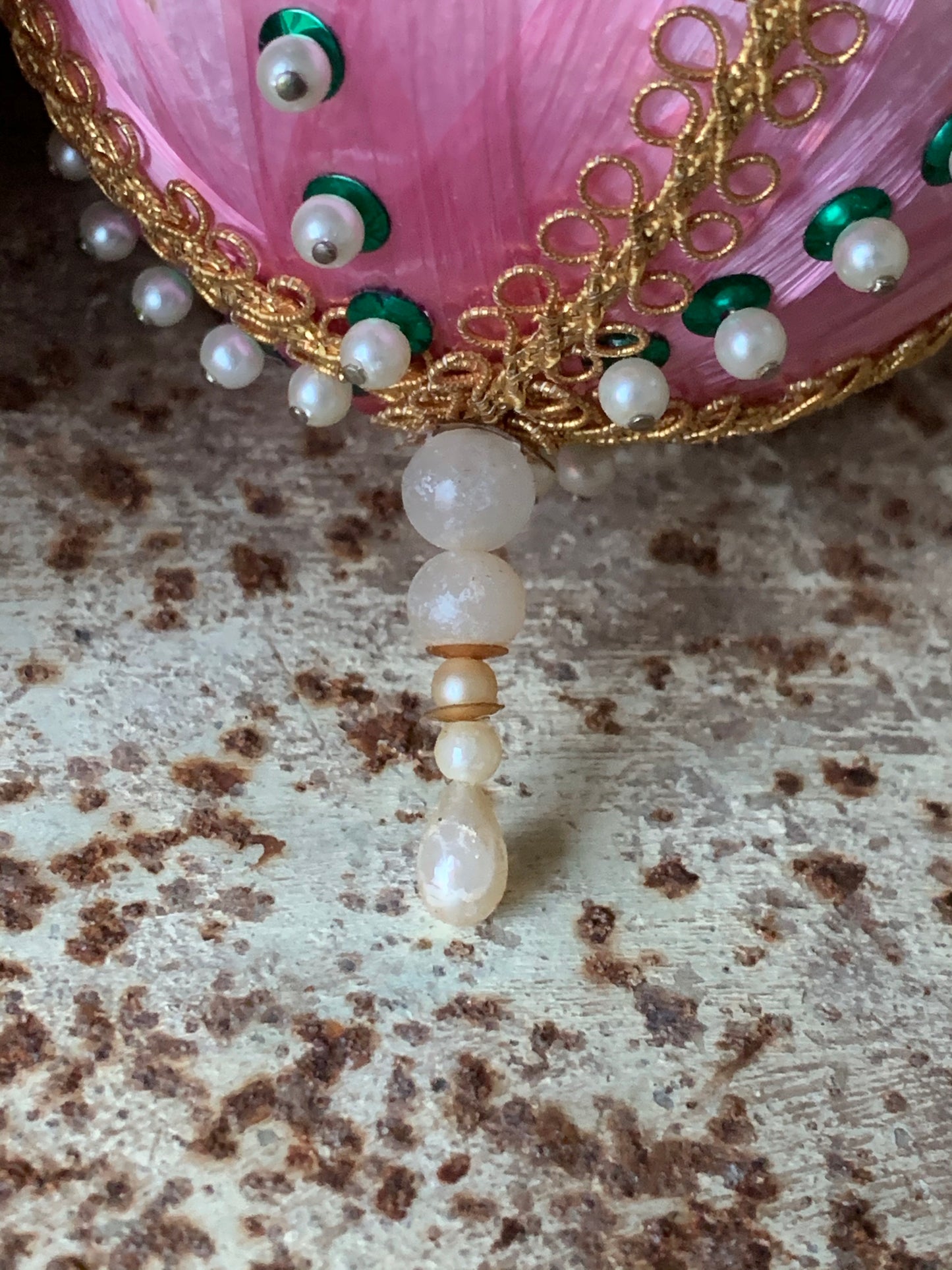 Vintage pink beaded Christmas ornaments