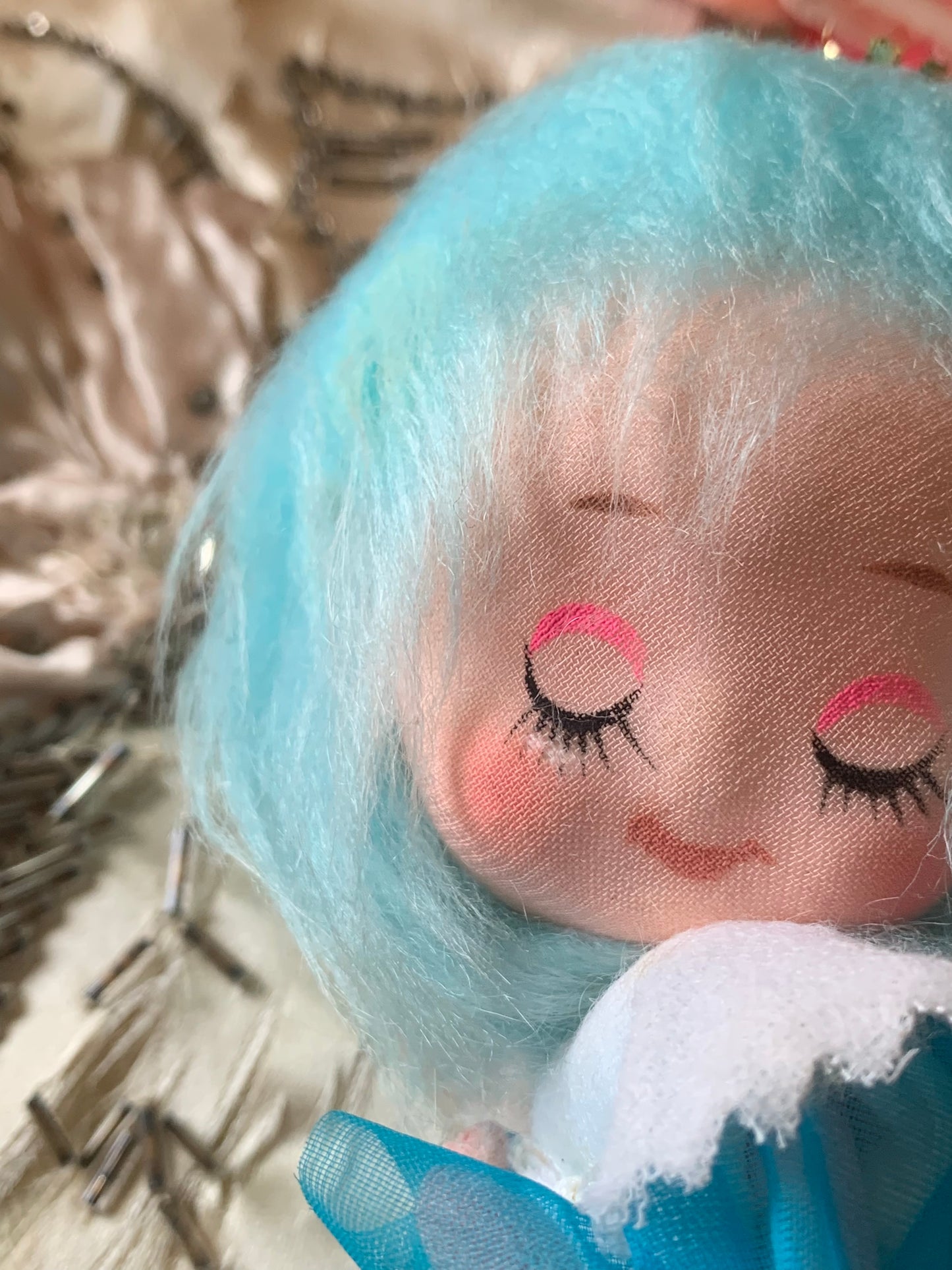 Vintage blue hair angel ornament