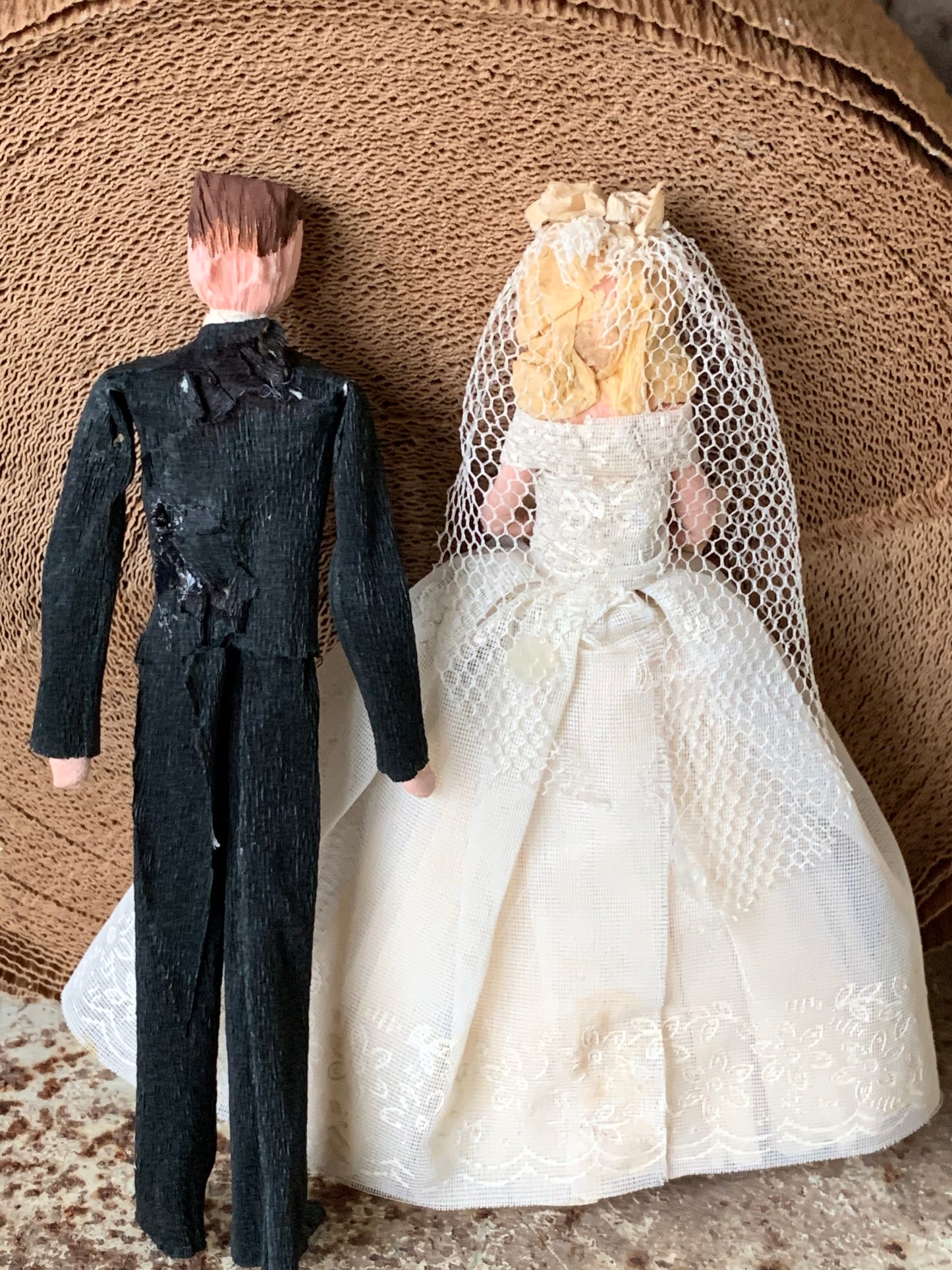 Vintage crepe paper wedding topper couple
