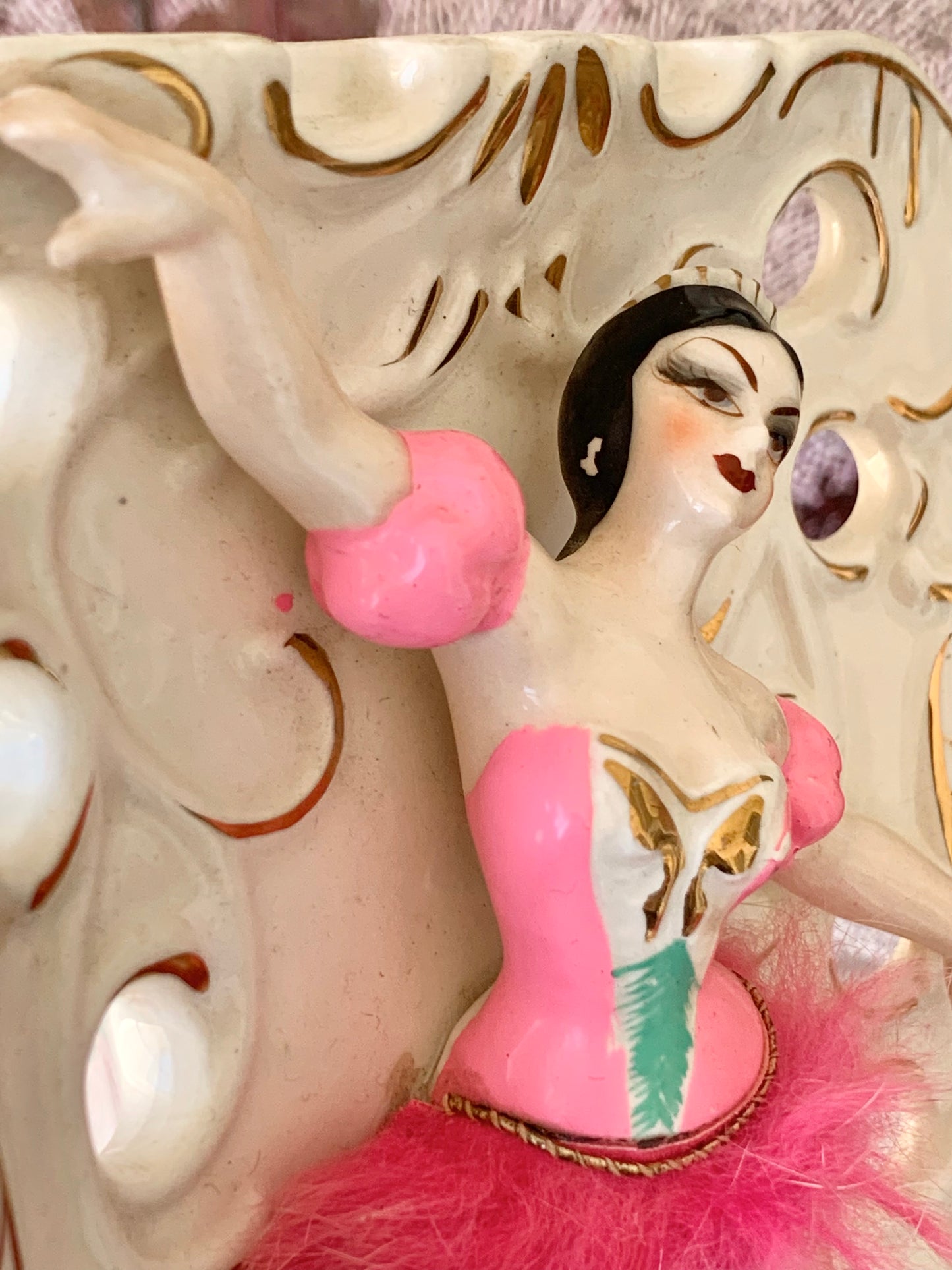Vintage pink ballerina wall pocket plaque *as-is