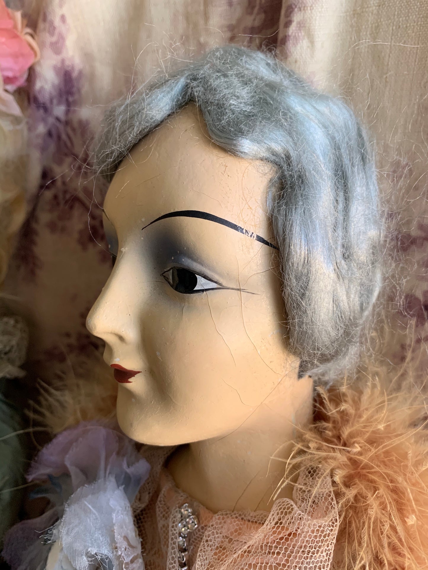 Vintage blue hair boudoir doll time worn flapper doll