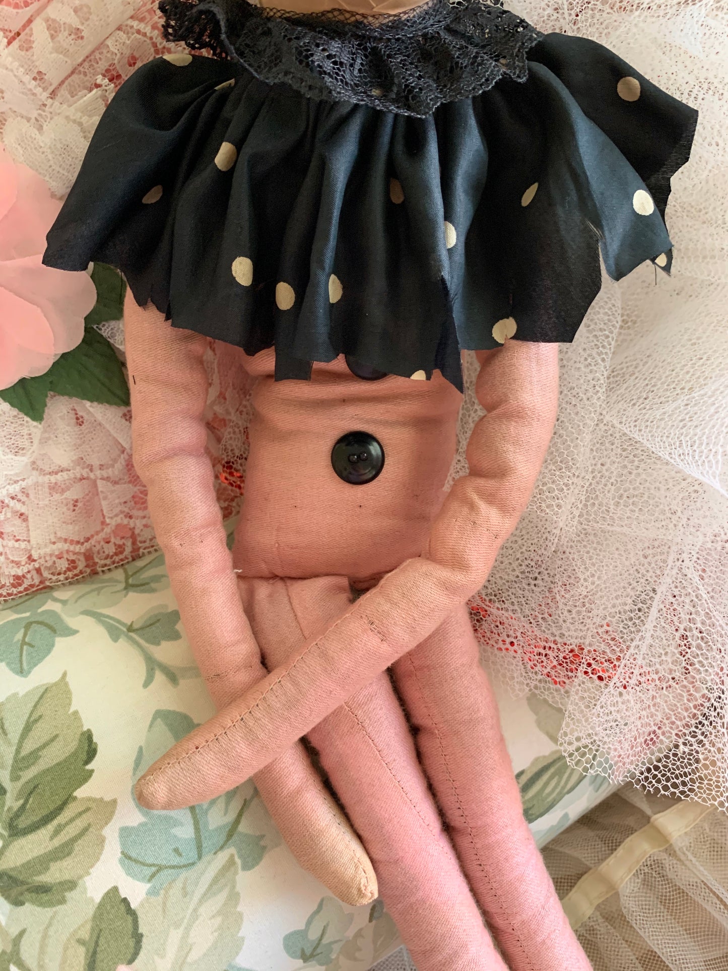 Vintage pierrot boudoir doll French style clown bed doll