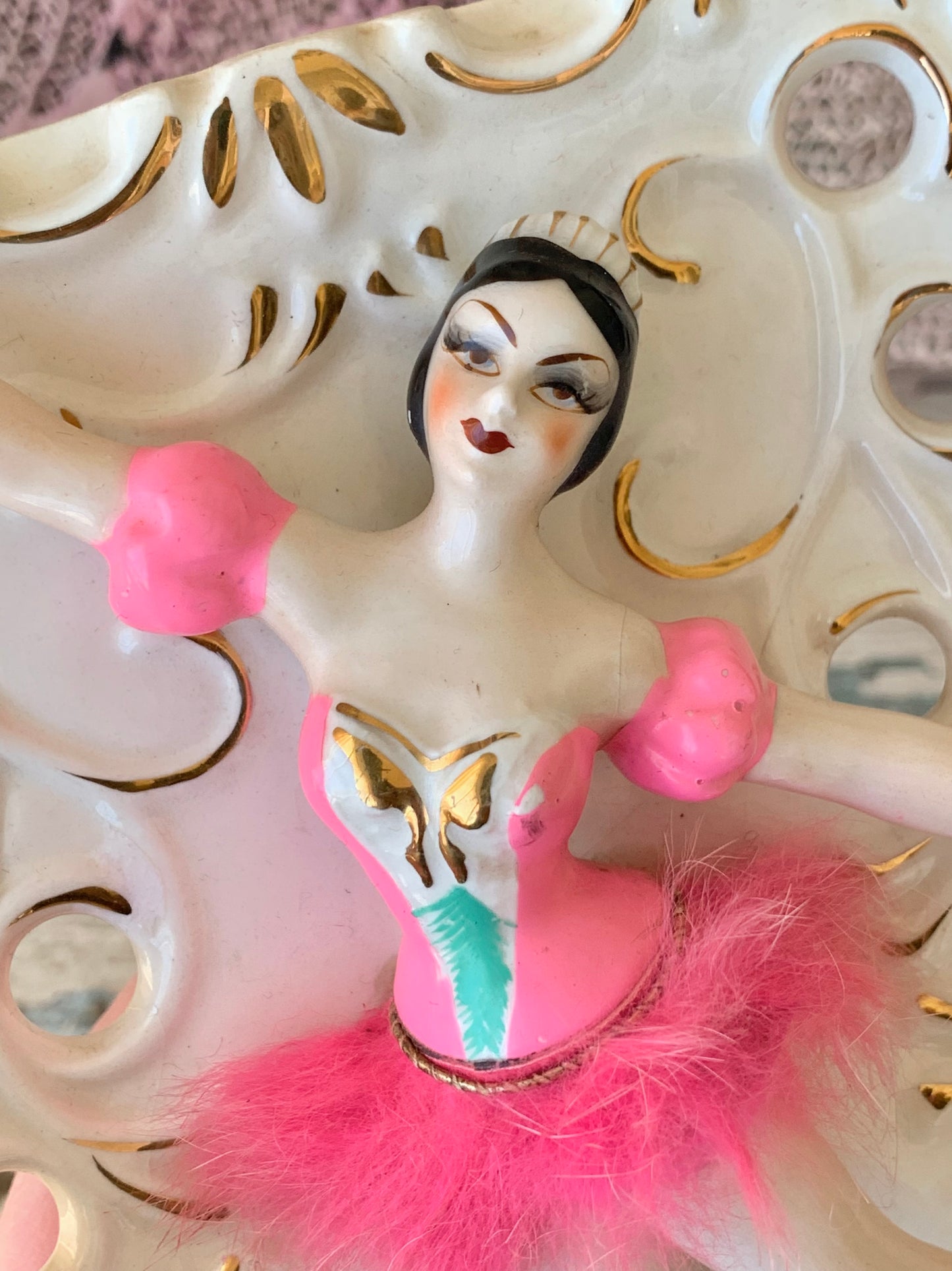 Vintage pink ballerina wall pocket plaque *as-is